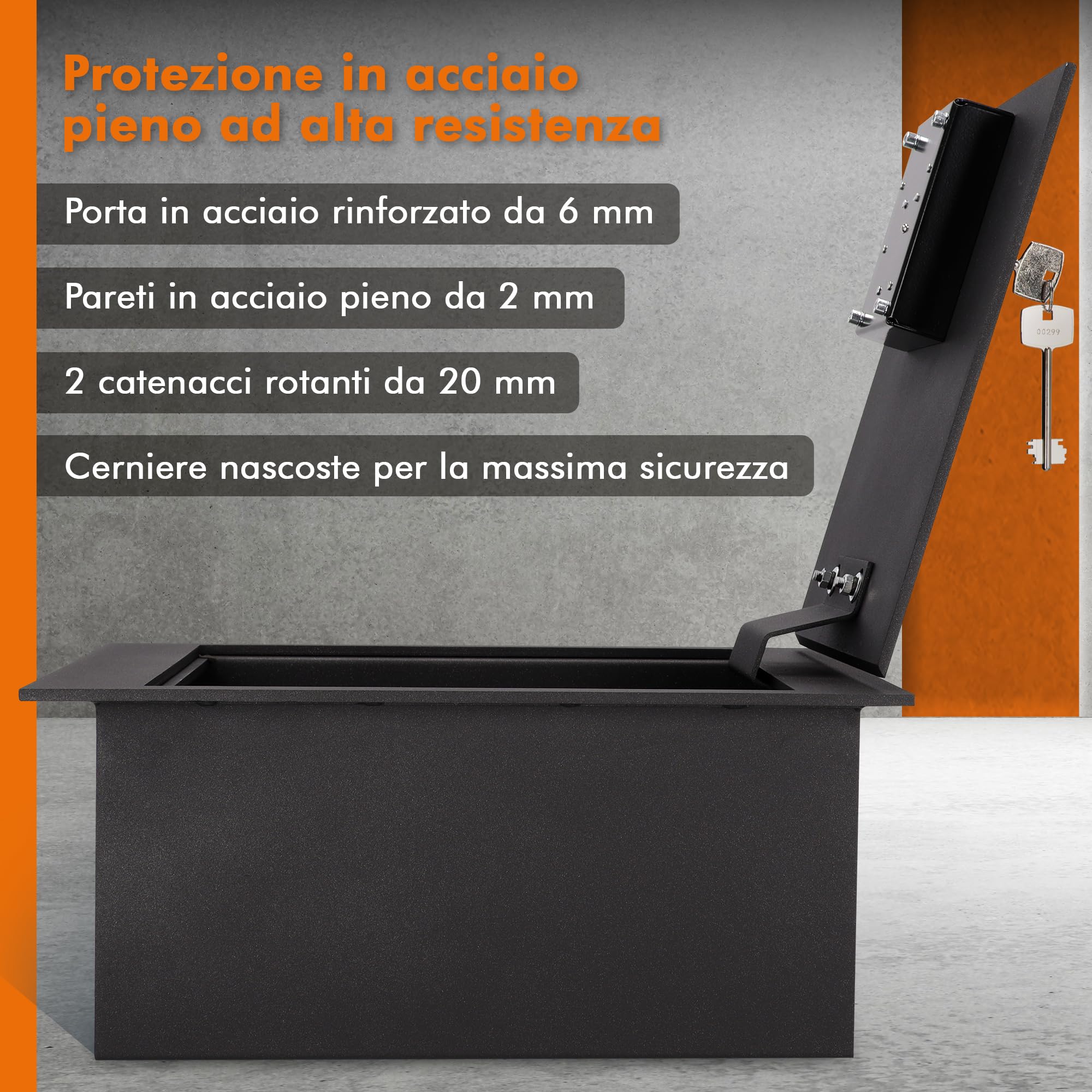 Cassaforte Con Serratura a Chiave - a Pavimento 39x21x13cm - Per Casa - 6.7L Cassetta Di Sicurezza