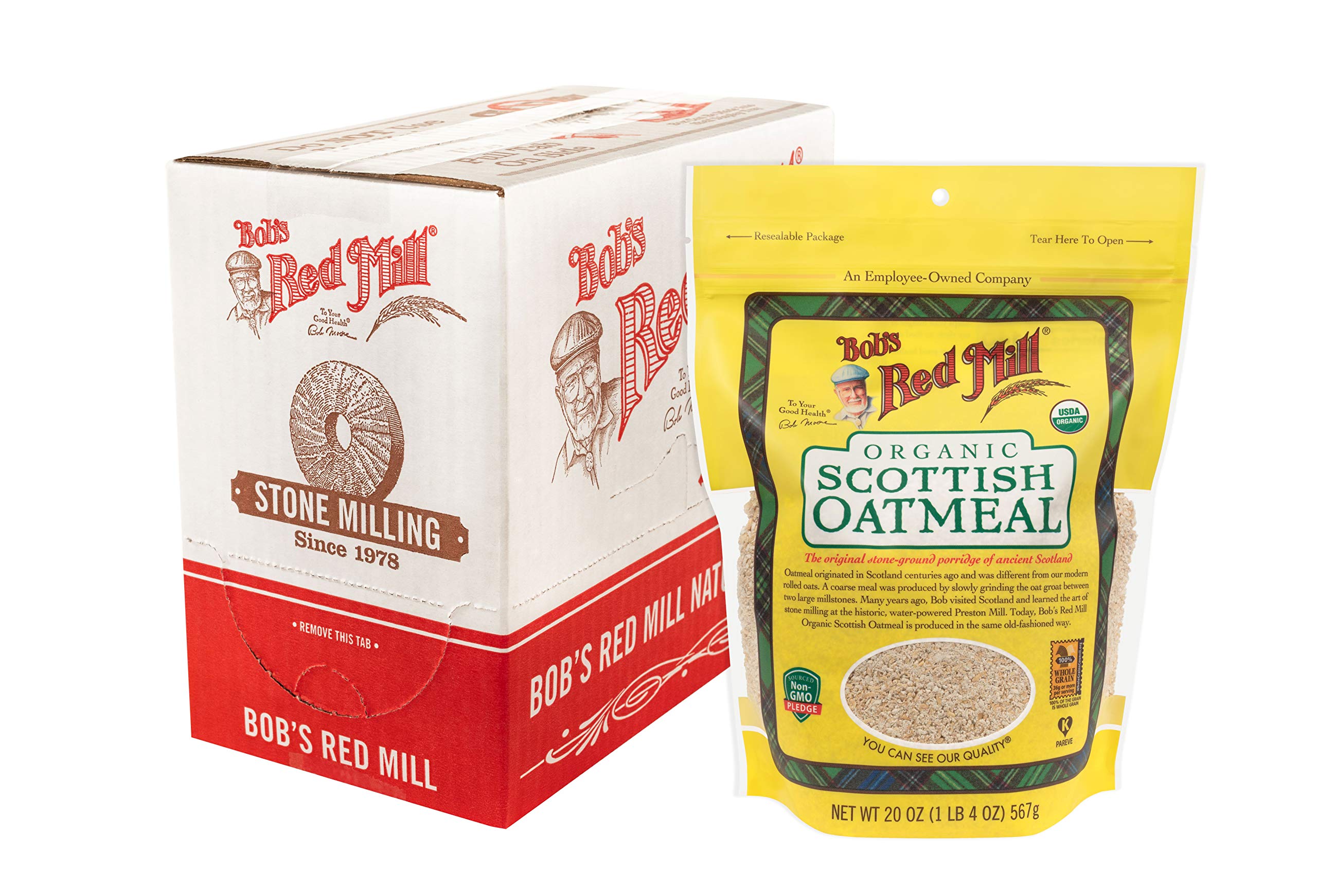 Bobs Red Mill Organic Scottish Oatmeal 20oz Pack of 4 - Non GMO Whole Grain Vegan Kosher
