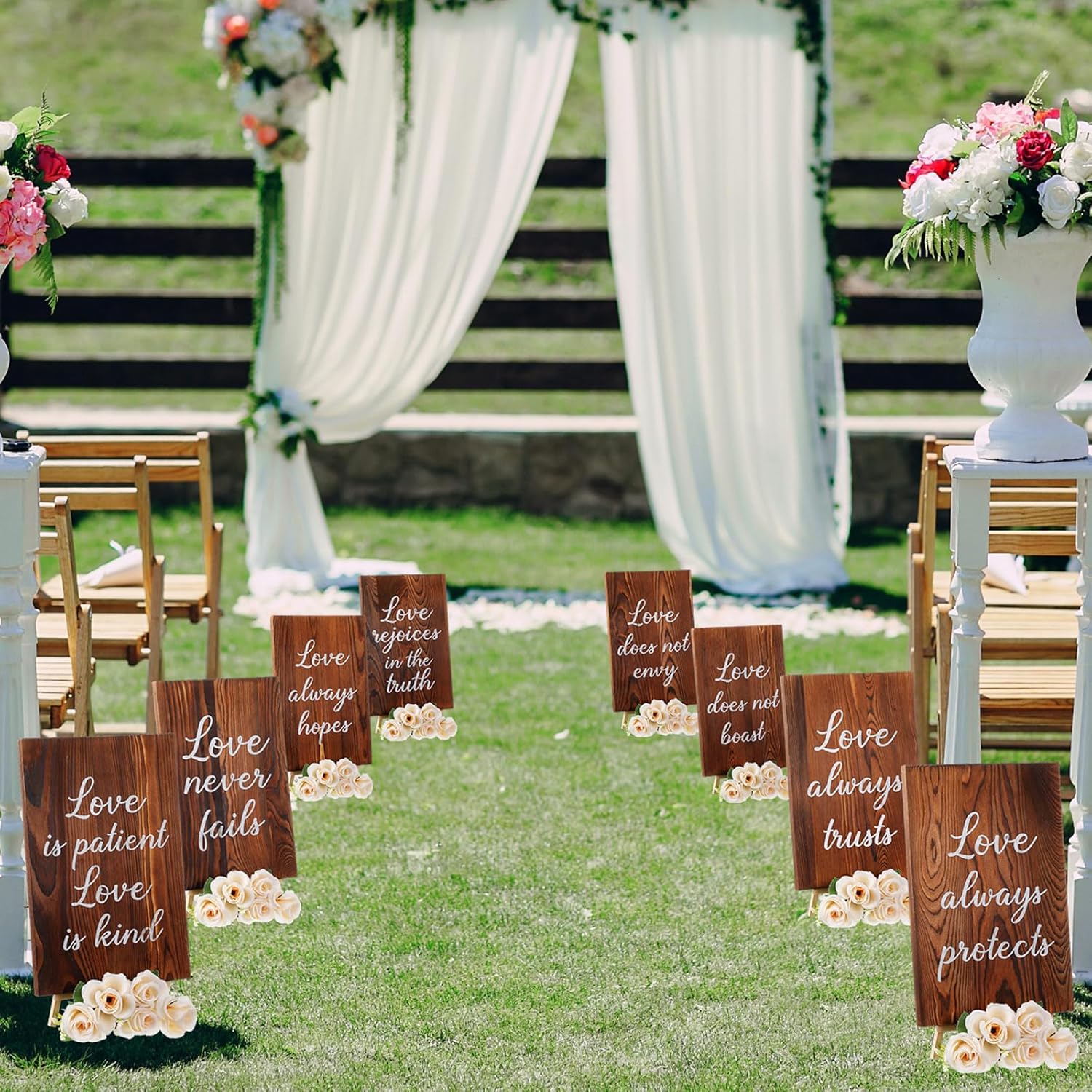 8 Pcs Wedding Aisle Signs 11.8 x 7.9 Inch 1 Corinthians 13 Wooden Wedding Signs Love Is Patient Kind Rustic Wood Signage Bible Verses Wall Decor Gift(Charcoal Backing)