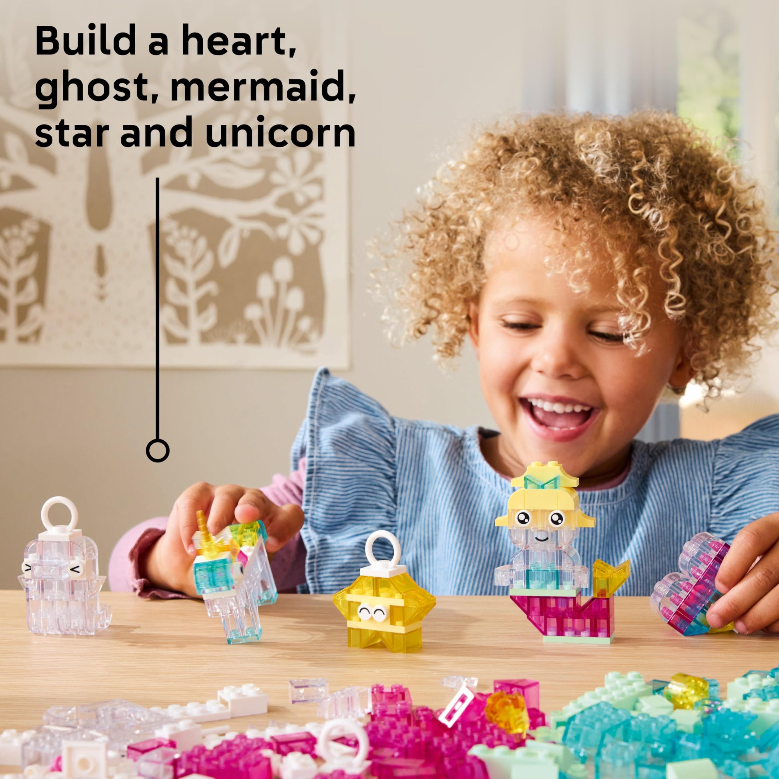 LEGO Classic Magical Transparent Box, Colorful Building Bricks & Keyring Clips Set, Create Tiny Toy Unicorns, Dragons - Image 3