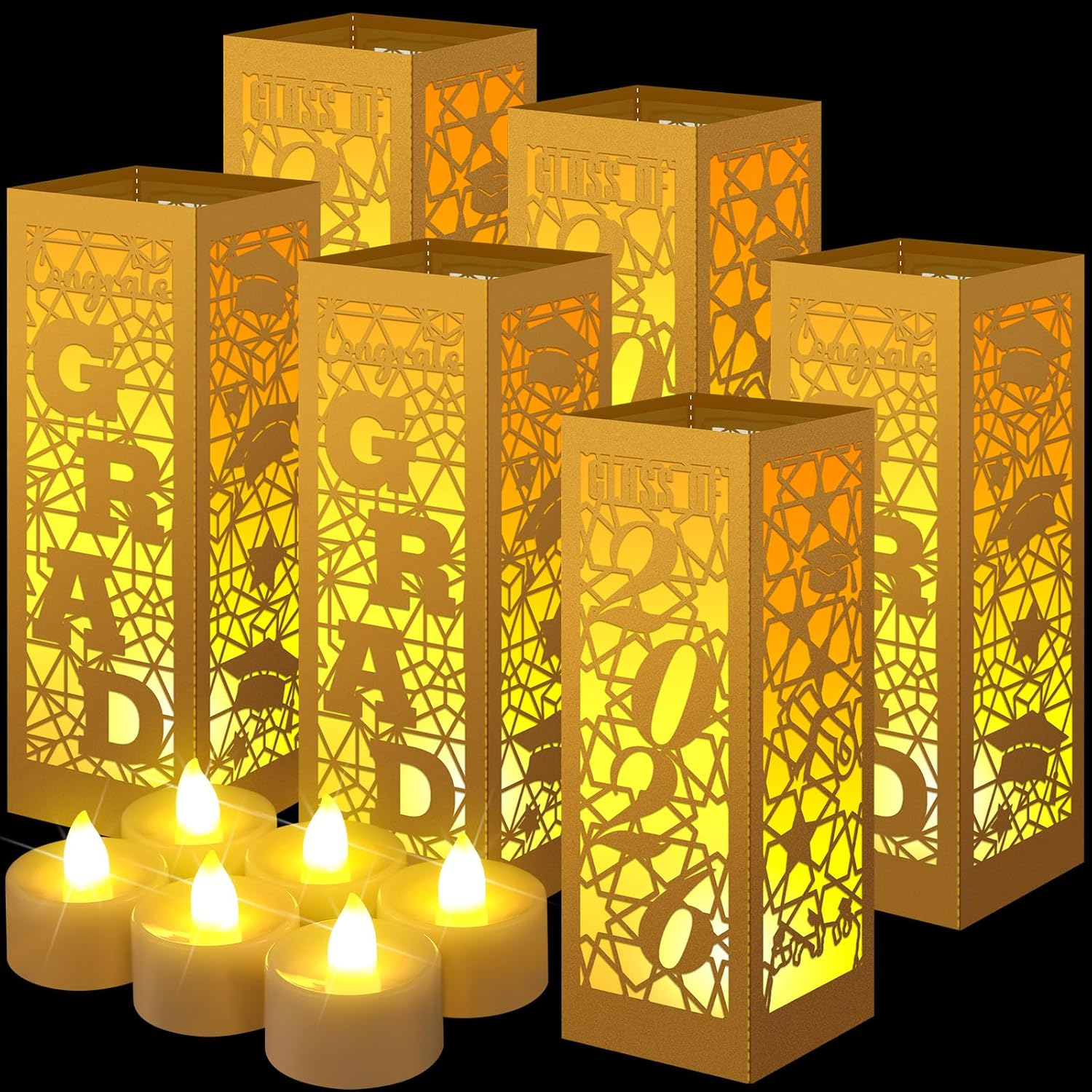 Rossesay 12 Pcs Graduation Table Centerpieces Boxes Class of 2026 Graduation Lanterns for Centerpieces with LED Candles Congrats Grad School College Photo Props for Party Table Decoration (Black)