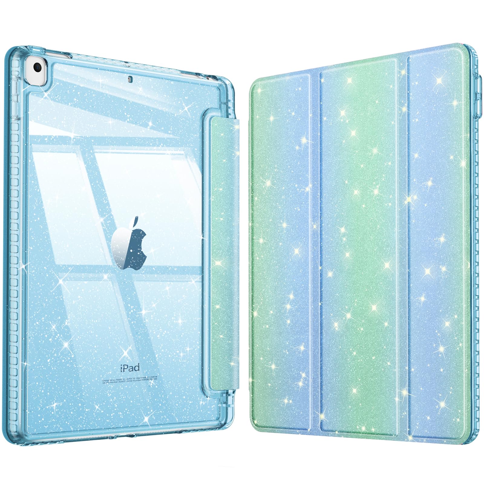 Fintie Glitzer Hülle für iPad 10.2 Zoll 9/8/7 Generation Case (2021/2020/2019 Modell)‌ – Transparente Glitzer-Schutzhülle mit Stifthalter, Stoßfest Glänzender Rückseite & Auto Sleep/Wake, Seaside