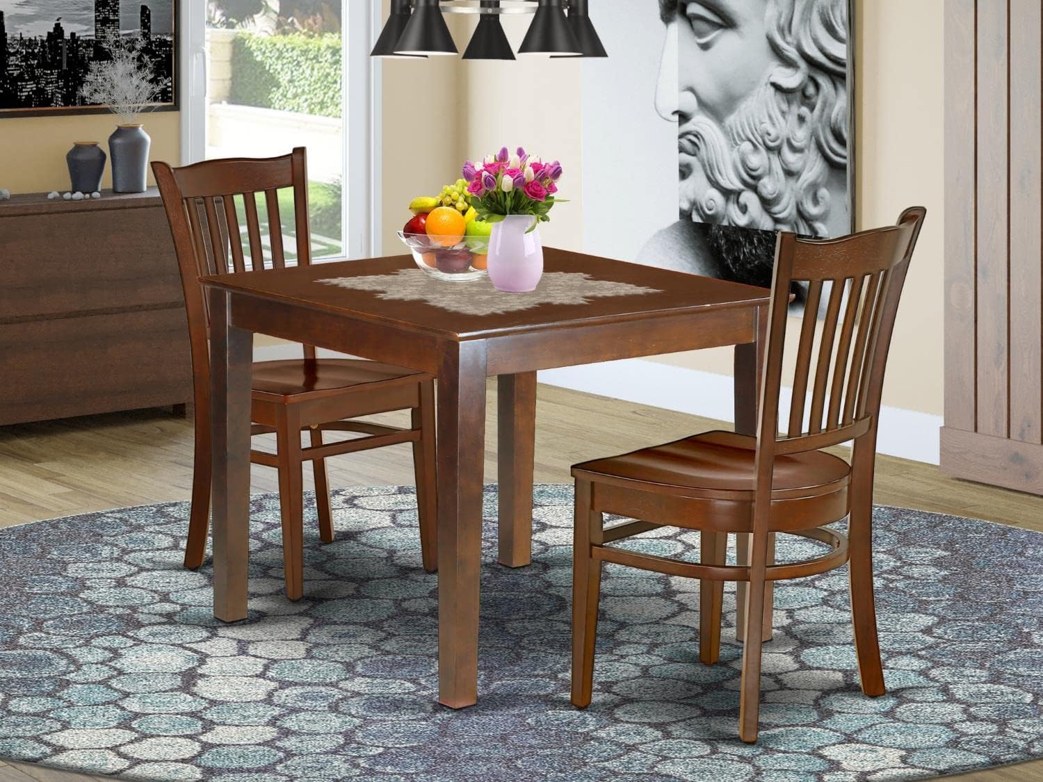 HomeStock 3 Piece Dining Table Set for Small Spaces Contains a Square Dining Room Table and 2 Wood Seat Chairs, 36x36 Inch,Mahogany