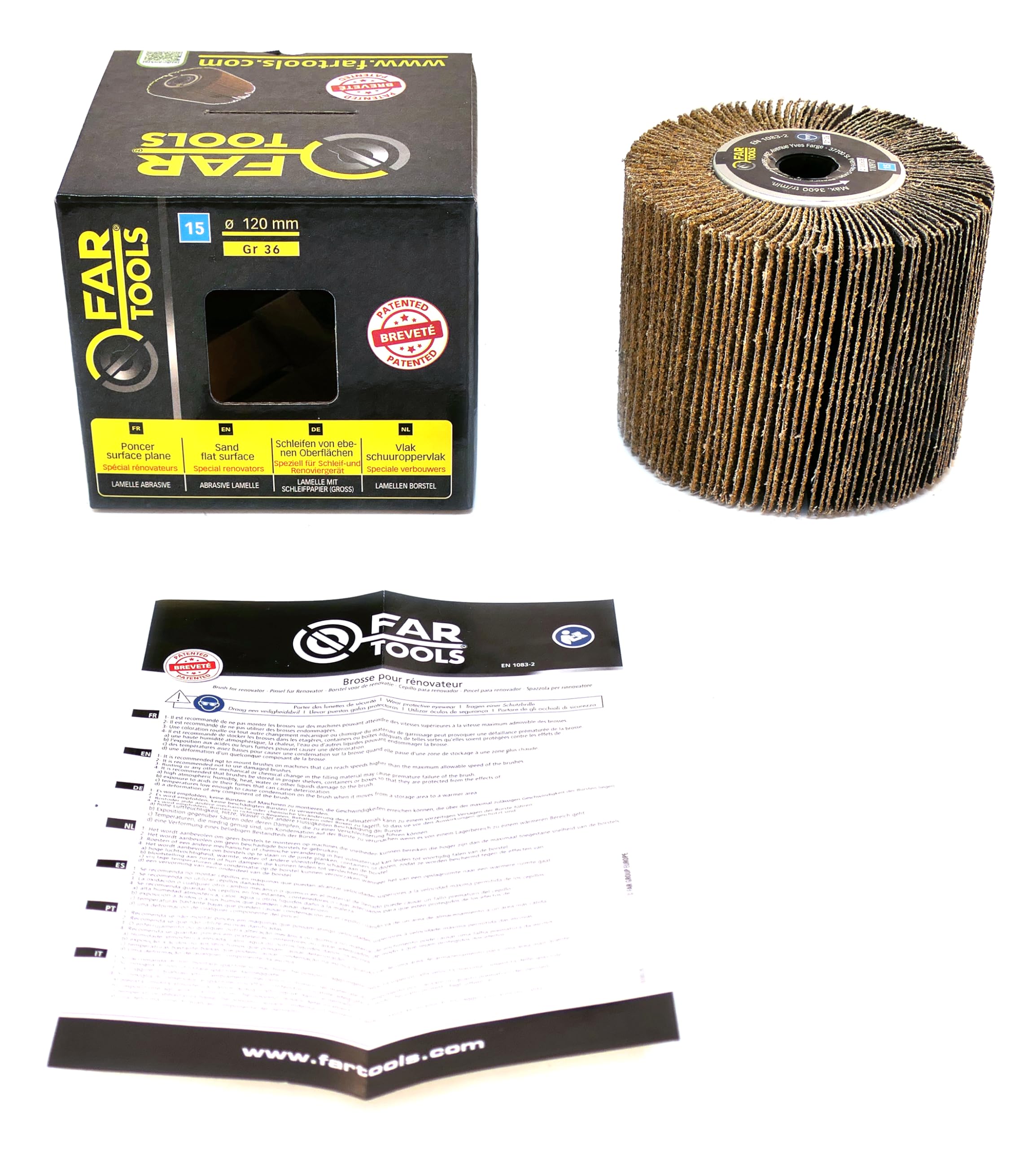 Brosse à Lanières Abrasives Grain 36 Ø120 Mm L100 Mm – Ponçage Bois & Métal Sur REX120C, REX200, REX-H-200