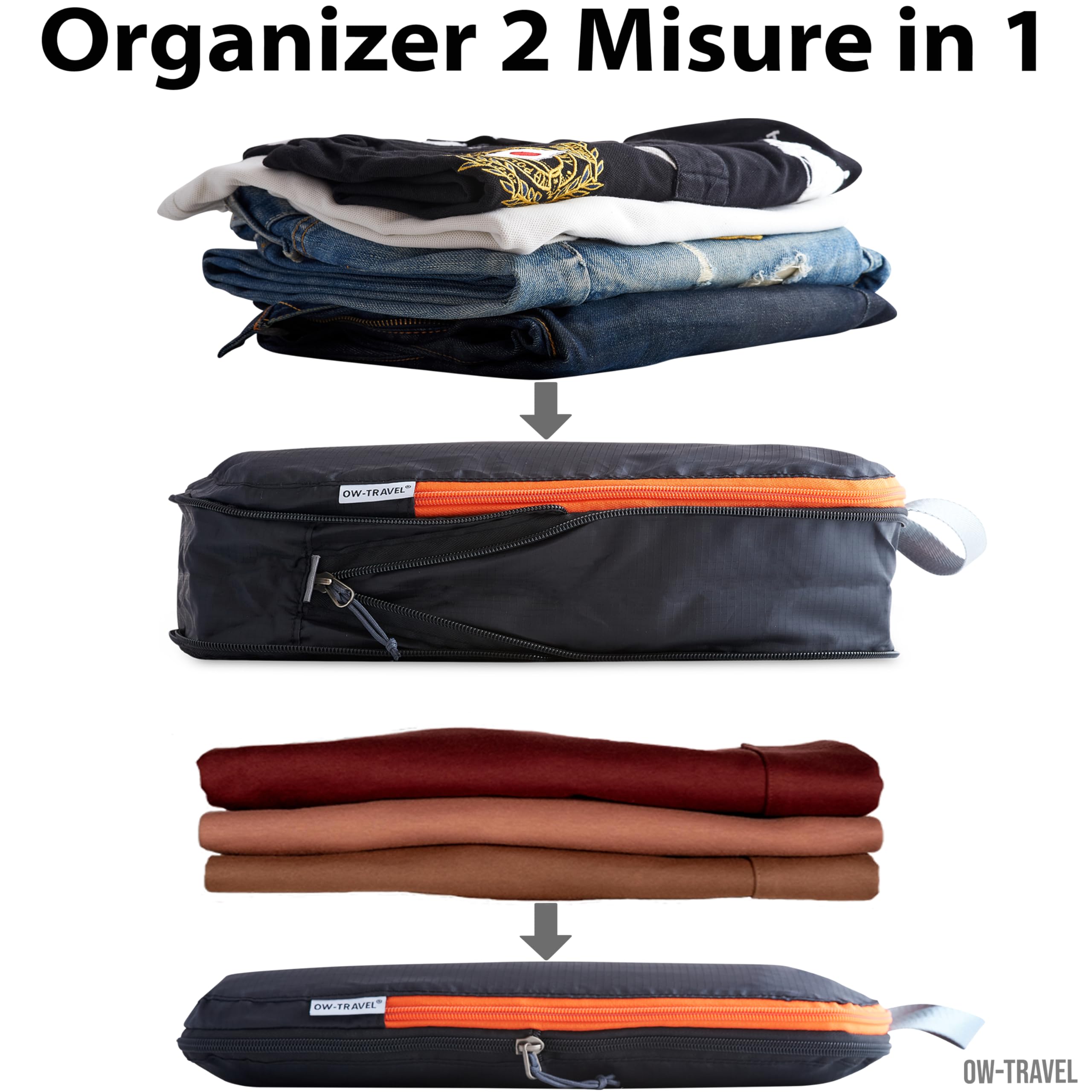 OW-Travel Organizer Valigia Salvaspazio a Compressione (4 Medi) Packing Cubes Compression per Zaino. Organizer da Viaggio per Valigia. Cubi Organizzatori per Valigie. Sacchetti Vestiti Viaggio