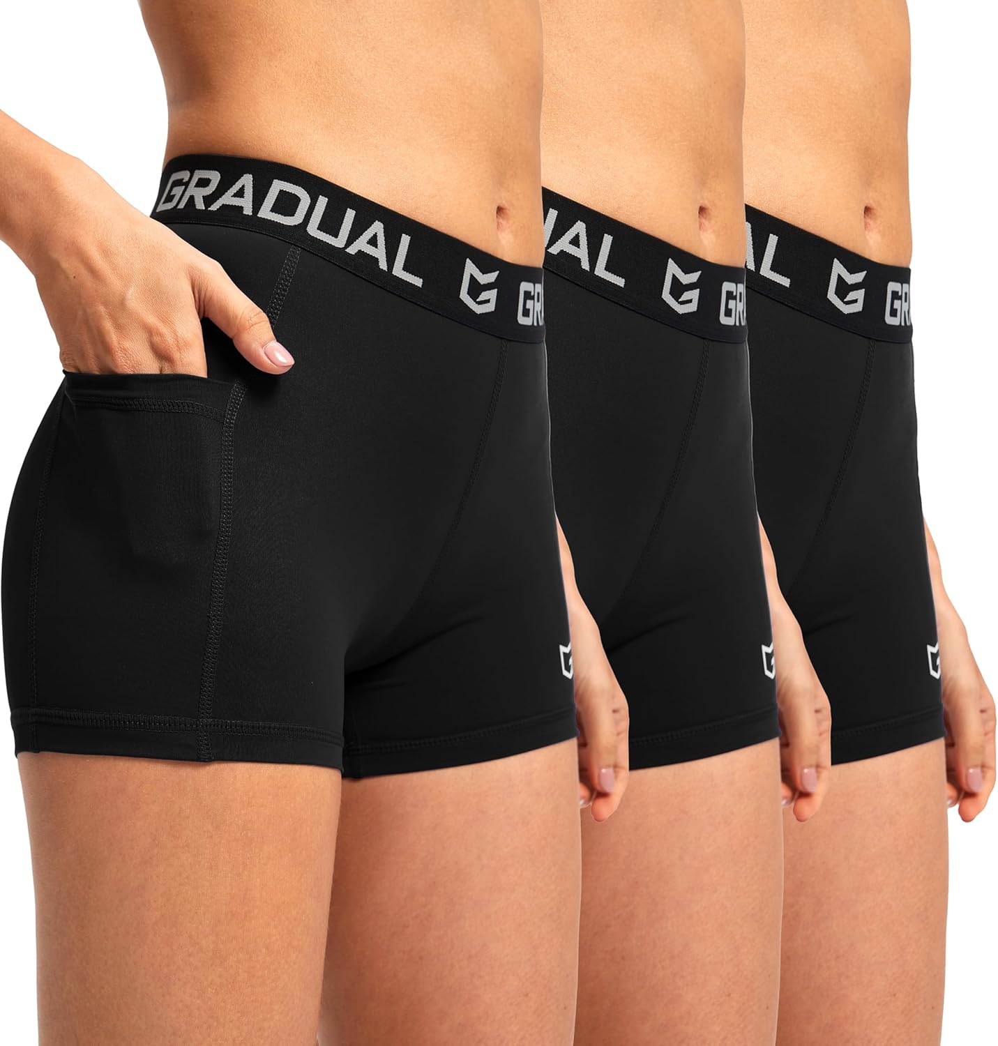 G Gradual Women's Spandex Compression Volleyball Shorts 3" /7" Workout Pro Shorts for Women