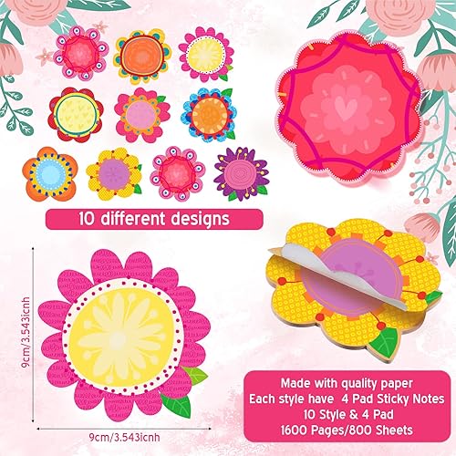 Miniatura 2 de 40 blocs de 800 hojas con temática de primavera, bloc de notas autoadhesivas, flores, notas adhesivas, flores coloridas, calcomanías florales, notas