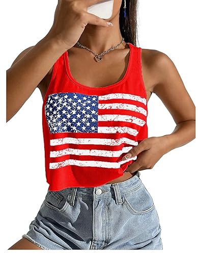 4th of July Crop Tops for Women Funny American Flag