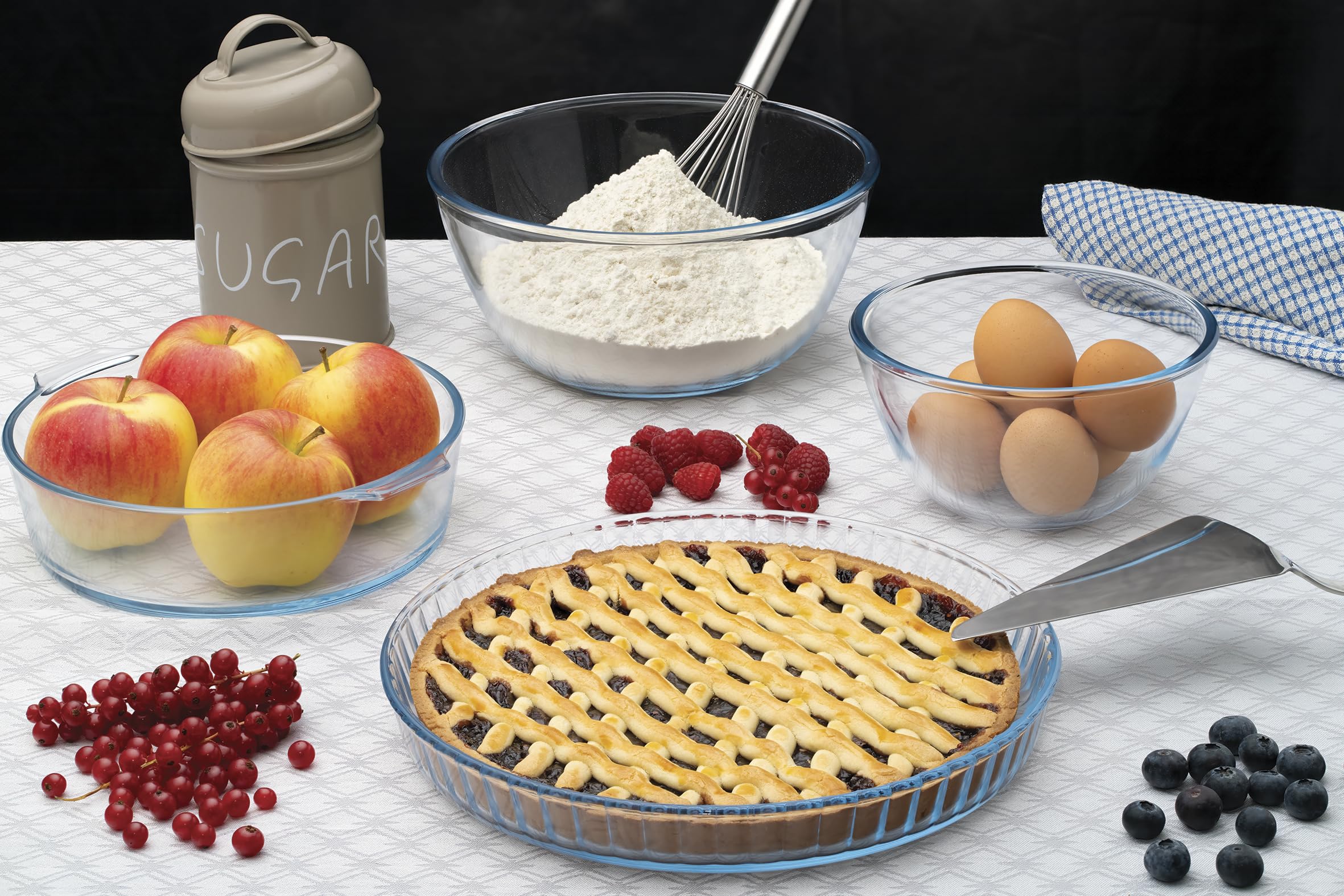 Guardini, Moule à tarte, en verre borosilicaté, résistant aux chocs thermiques, Ø 27 cm - 1,6 L, transparent/bleu