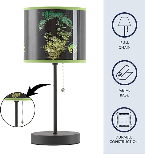 Miniatura 3 de Lámpara de mesa Jurassic World para niños con cadena de tracción, pantalla decorativa impresa temática, metal