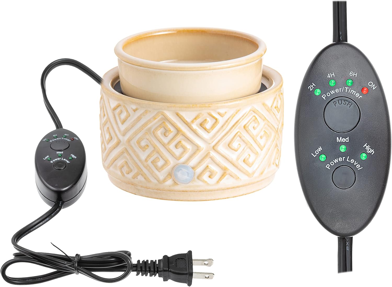 Ceramic Candle Warmer Electric with Safety Timer | 2-in-1 Automatic Plug in Fragrance Warmer for Scented Wax Melts and Jar Candles | Decorative Air Freshener with Removable Dish, Sandstone Meander