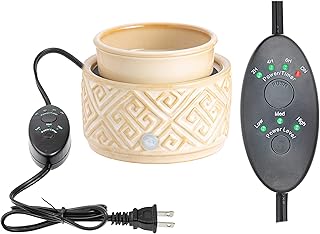 Ceramic Candle Warmer Electric with Safety Timer | 2-in-1 Automatic Plug in Fragrance Warmer for Scented Wax Melts and Jar Candles | Decorative Air Freshener with Removable Dish, Sandstone Meander