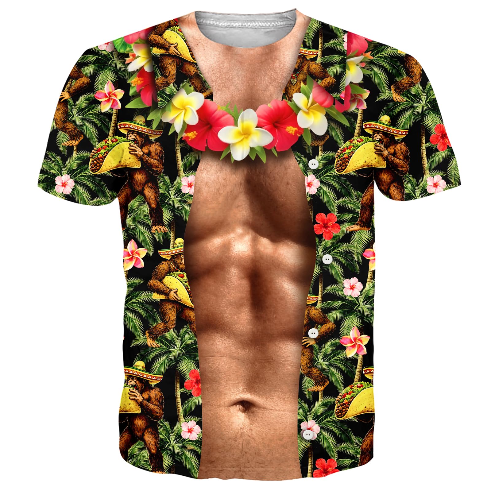 Goodstoworld Unisex 3D Fake Abs T Shirts Shredded Chest Printed Short Sleeve Costume Novelty Tees Shirt
