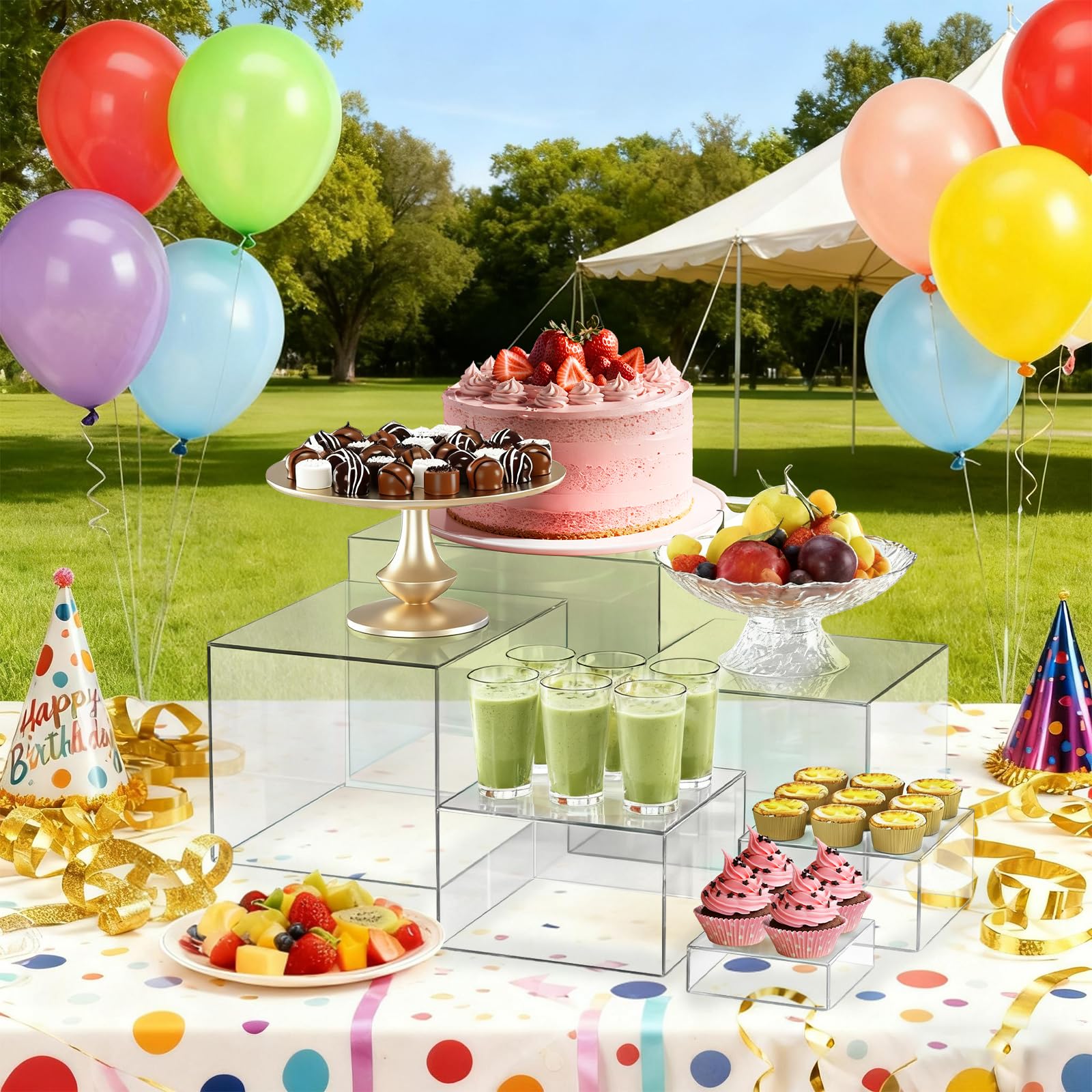 Soporte para tartas, soporte de buffet de acrílico transparente, 6 unidades de soportes para tartas (3-8 pulgadas), reutilizables con base hueca, soporte de postre para cupcakes, postres, joyas