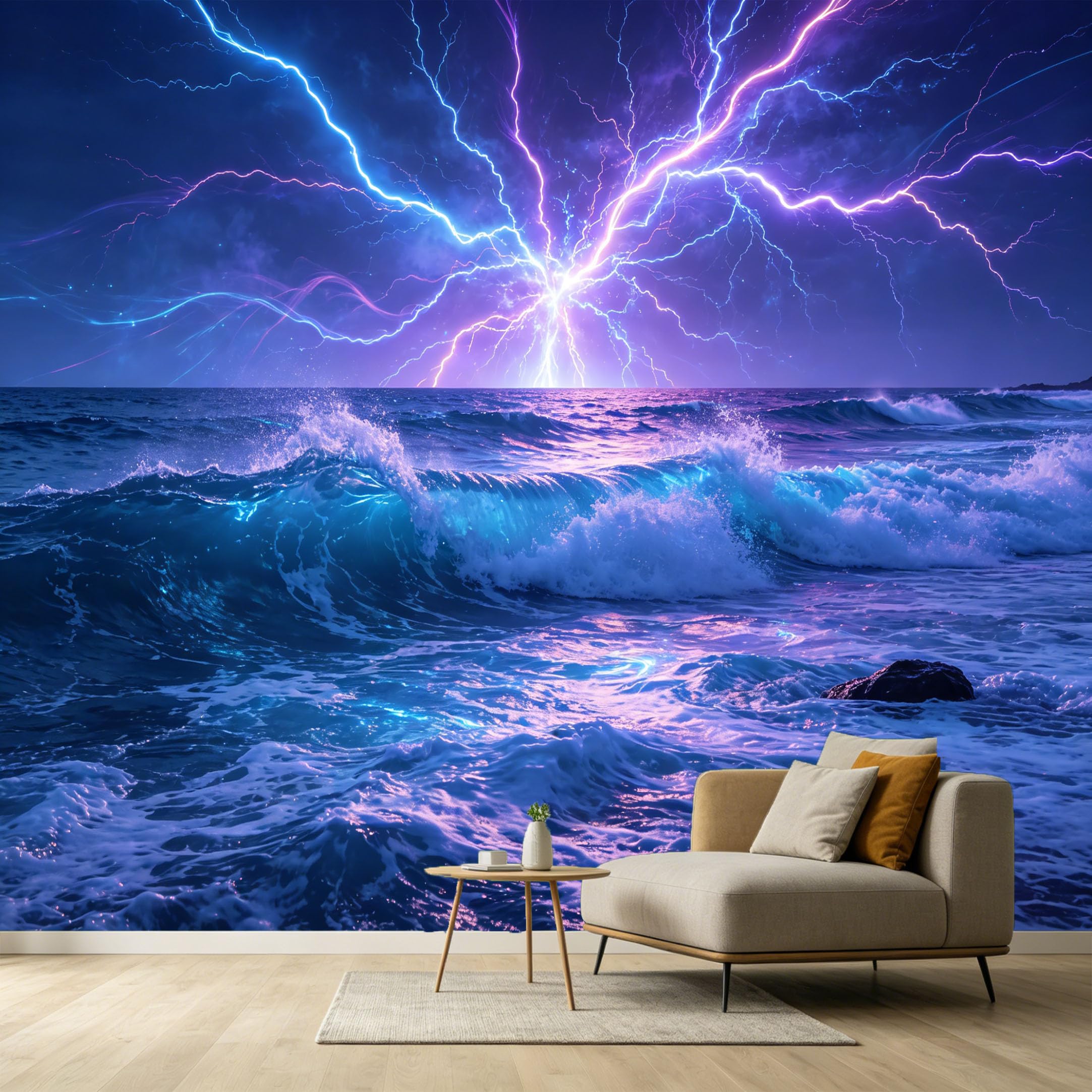 Custom Size Wall Murals Ocean Marine Abstract Electric Storm Lightning Waves SelfAdhesive Wall Fabric Removable Large Wallpaper for Photo Living Room
