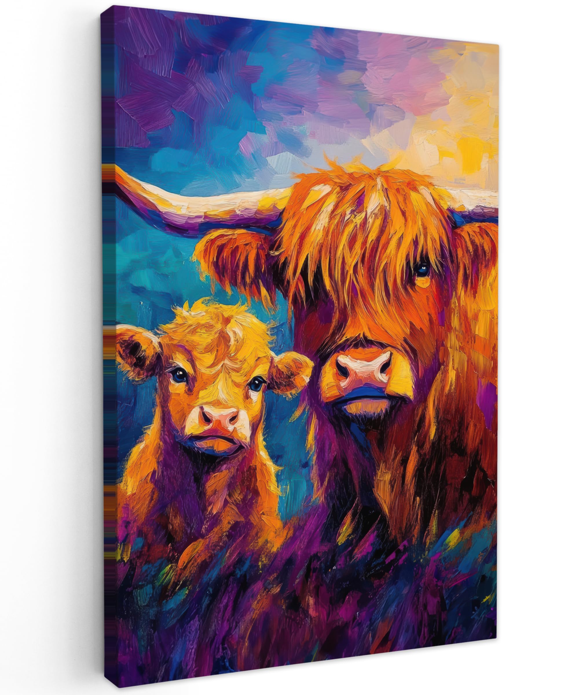 MuchoWow© Canvas Wall Art Work 16"x24" / 40x60 cm Room Decor Painting Wallfillers Picture Decoration Prints Scottish highlander - Cows - Animals - Art