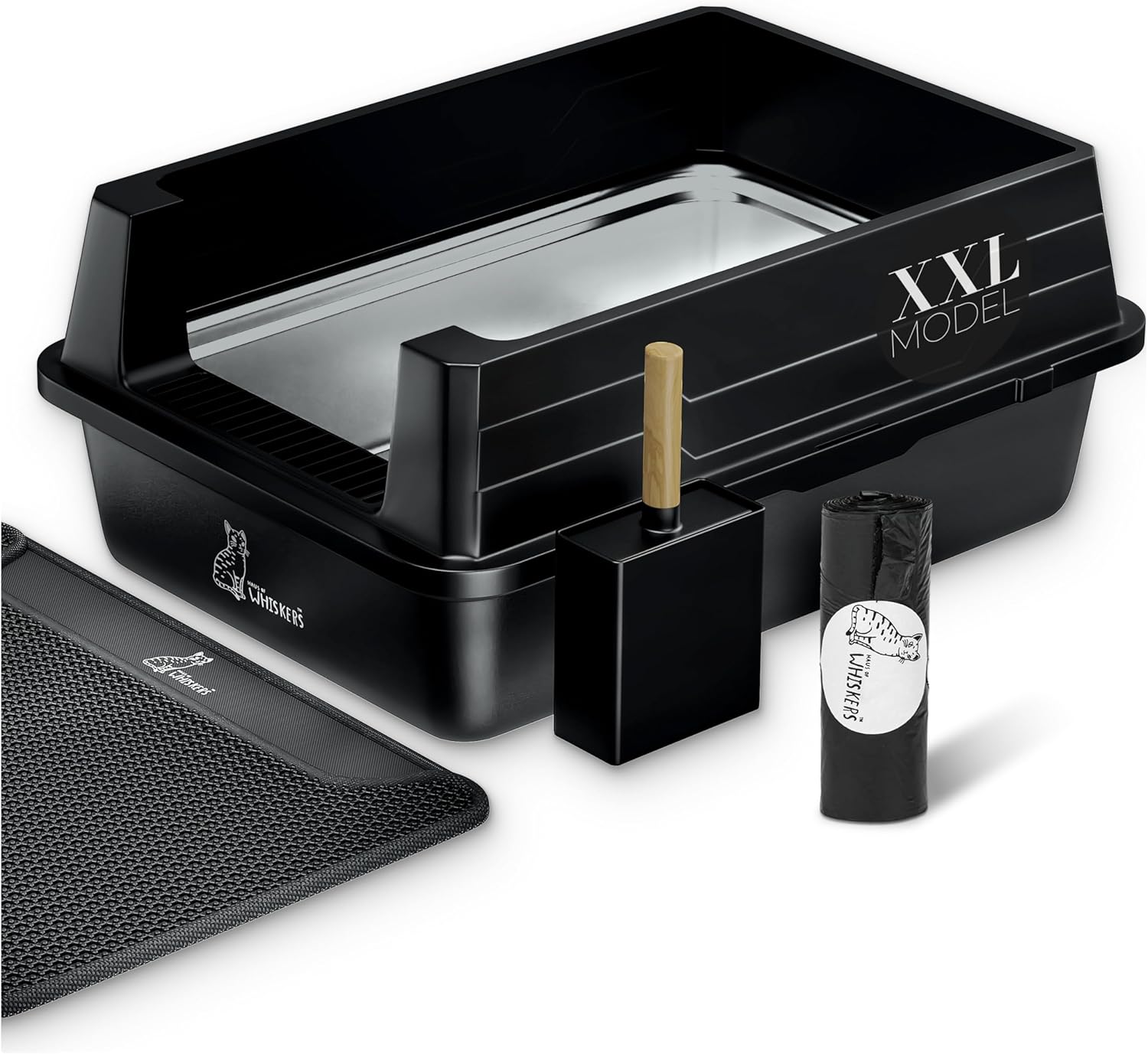 XXL Stainless Steel Cat Litter Box – Extra Large with High Walls – Includes Mat, Scooper & Waste Bags – Sleek Modern Design for Big Cats & Multi-Cat Homes