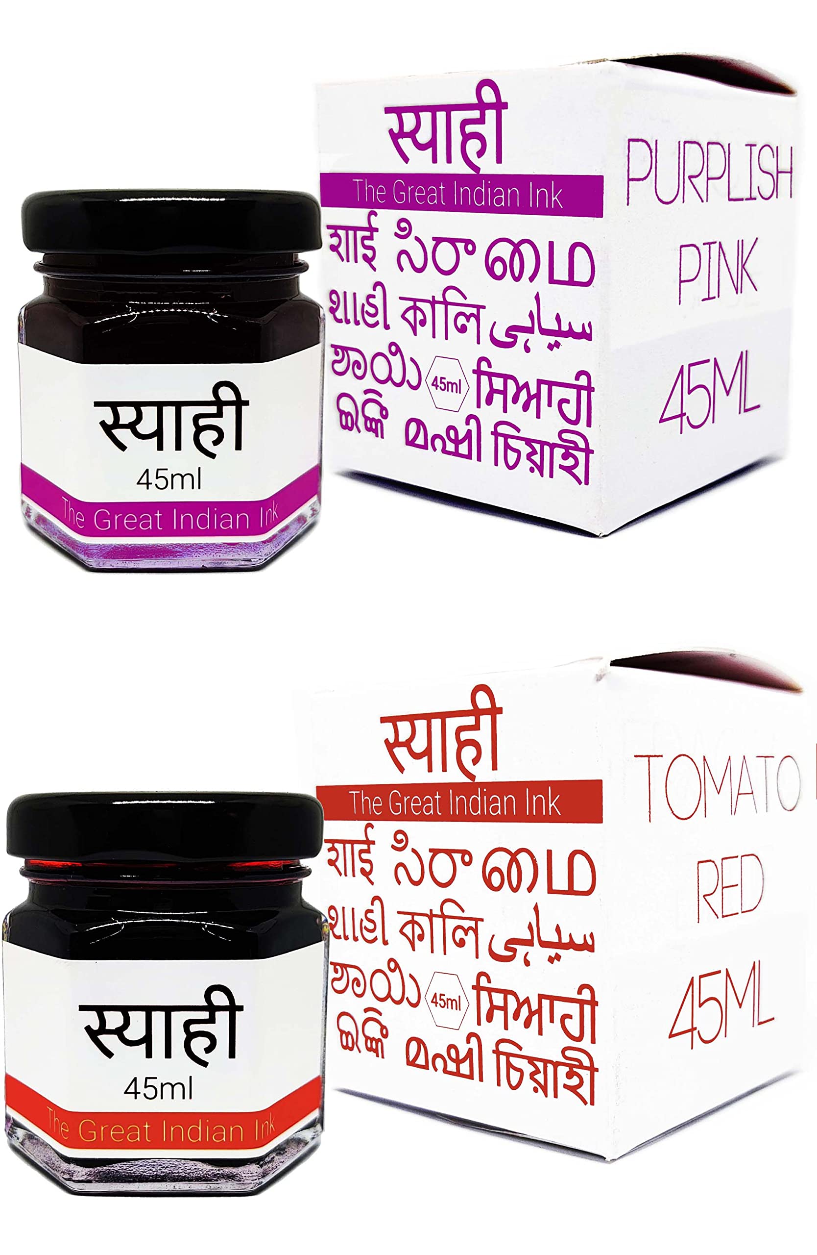 Syahi - The Great Indian Ink - Fountain Pen, Calligraphy, Drawing, Doodle, V5, V7, Trimax (Purplish-Pink-Tomato-Red)