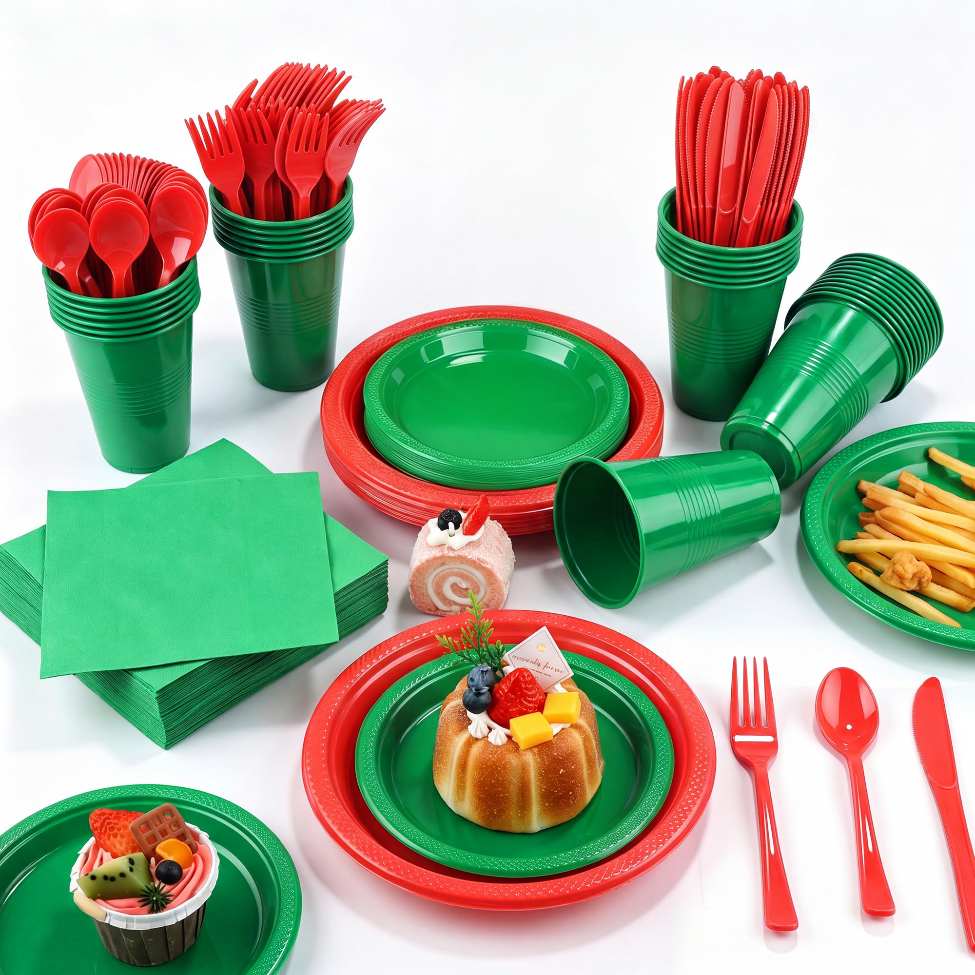 240 Piece Sage Green Disposable Dinnerware Set -11
