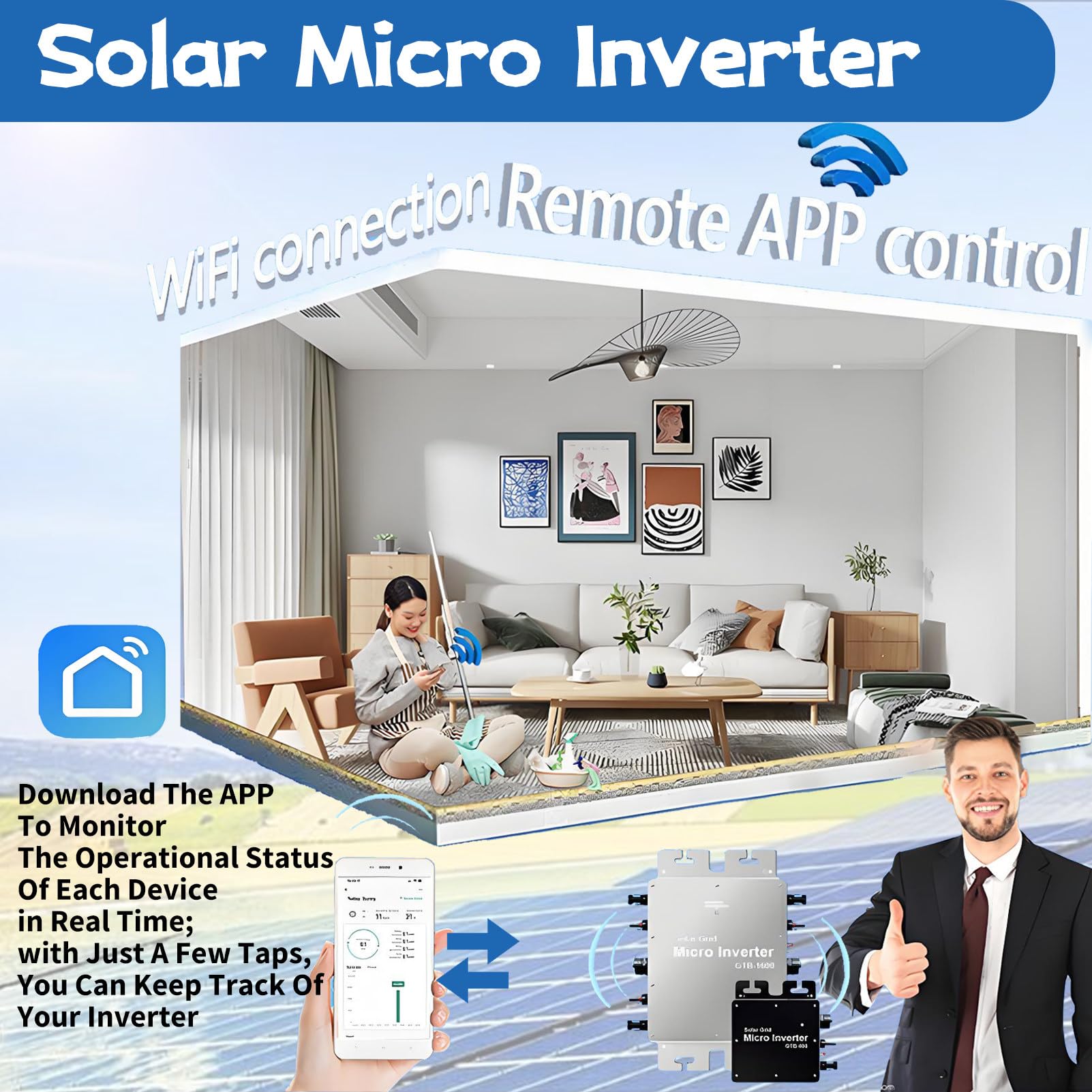 Mikroinwerter solarny, podłączony do sieci, o stopniu wodoodporności IP65, z technologią MPPT, do zastosowań w budynkach mieszkalnych, obiektach komercyjnych, elektrowniach i szkołach. 600W