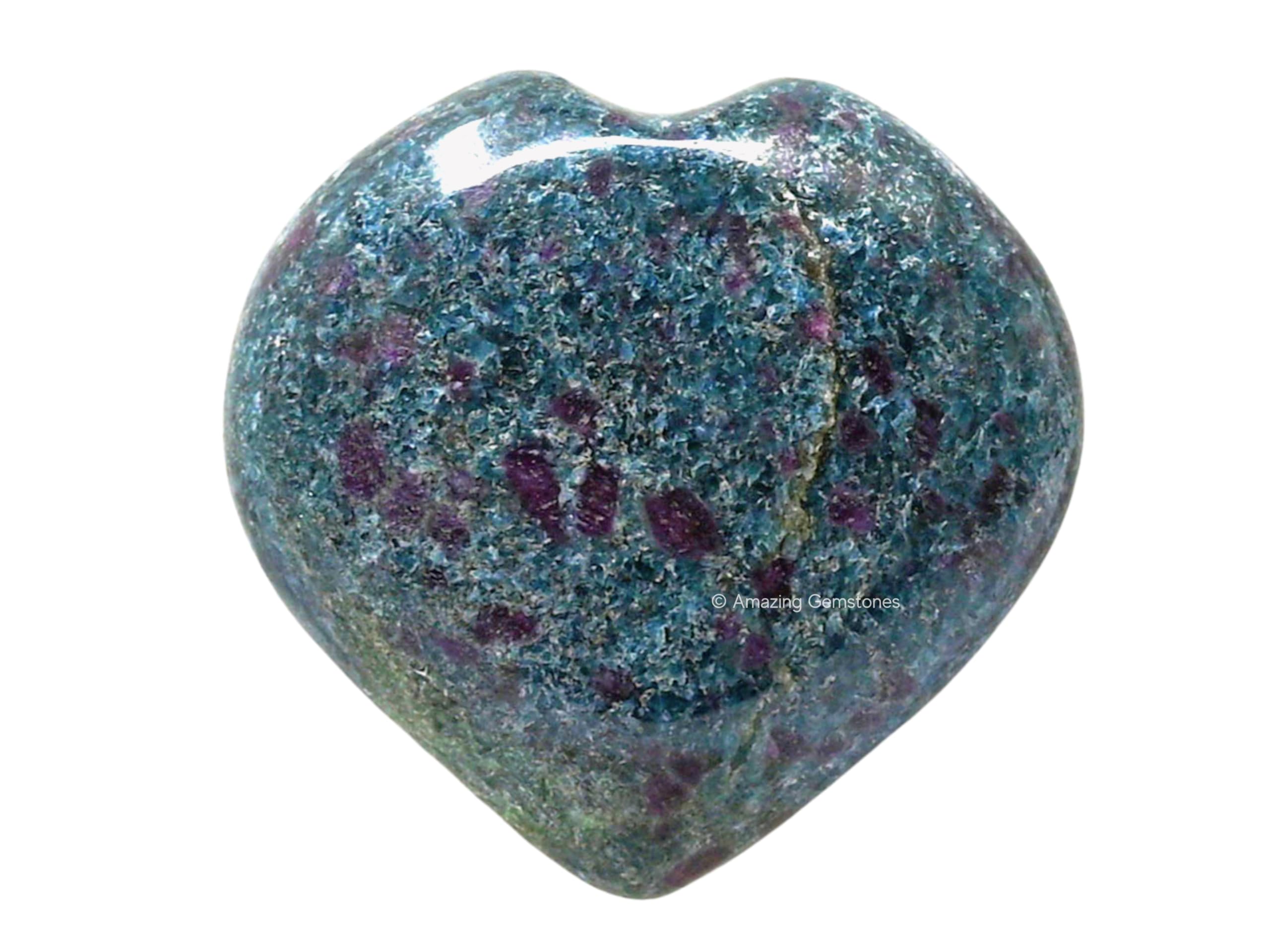 Amazing Gemstone Ruby Kyanite Crystal Heart Palm Stone - Pocket Massage Worry Stone for Natural Body Chakra Balancing, Reiki Healing and Crystal Grid
