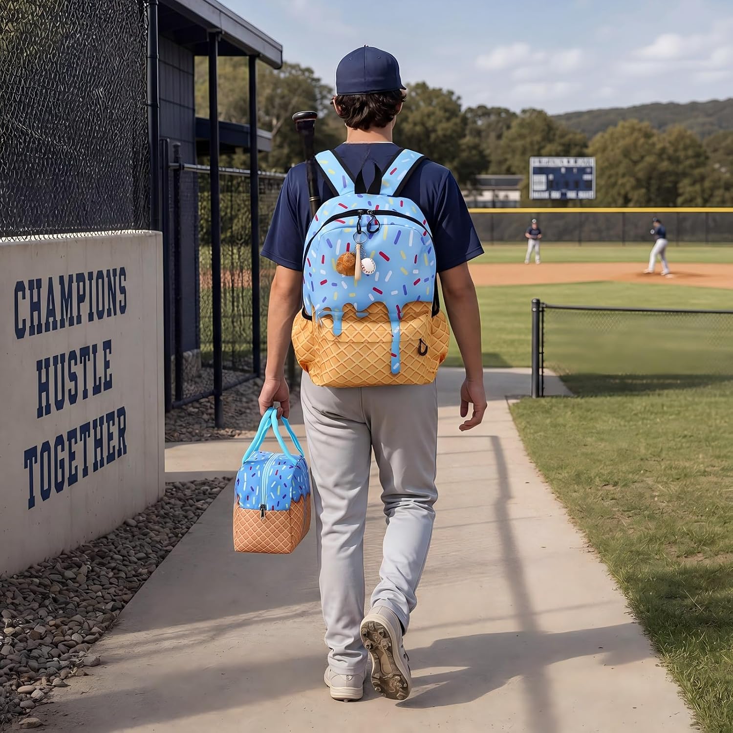 4 Pcs Ice Cream Baseball School Backpack Set