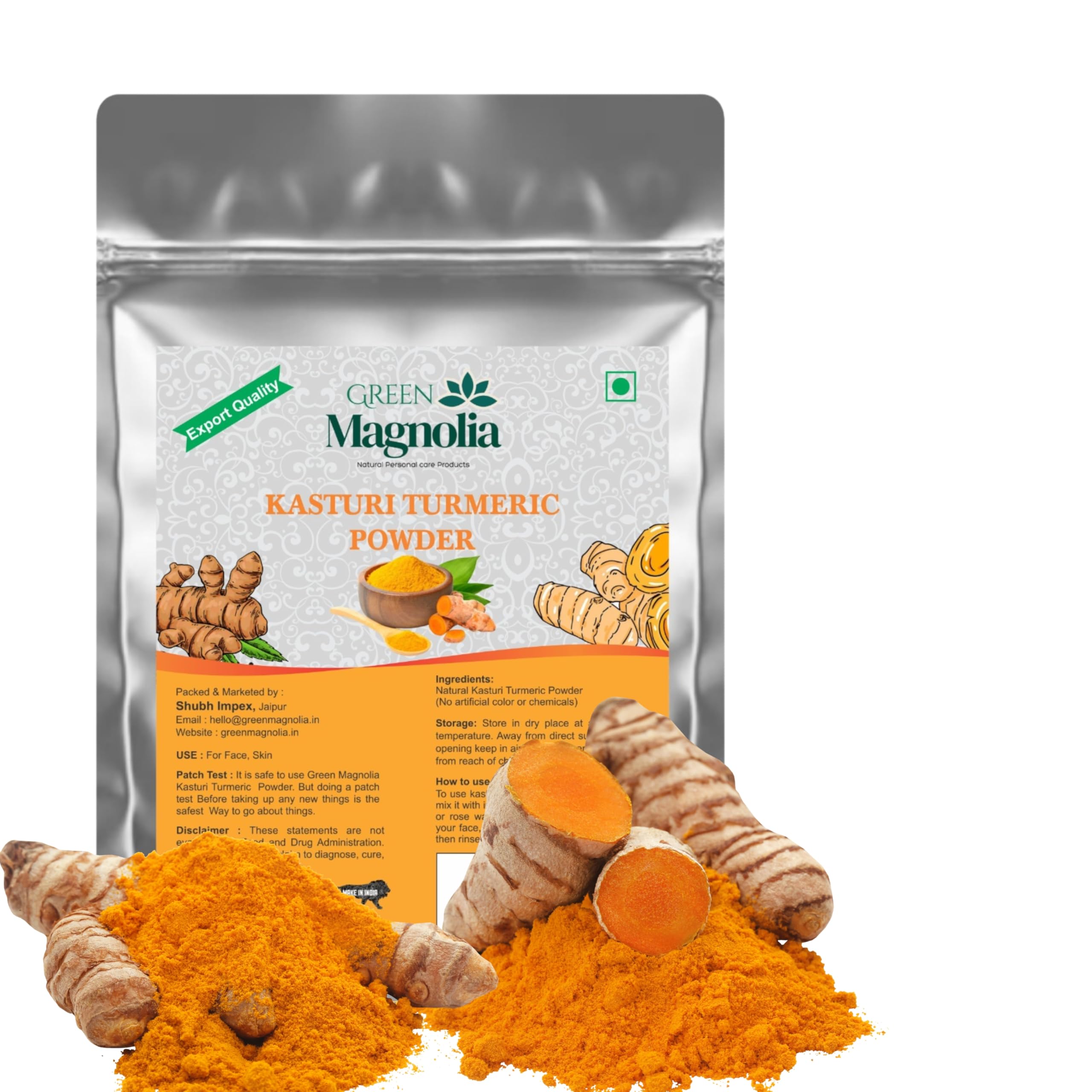 GREEN MAGNOLIA Hair Treatment with Bhringraj, Neem, Hibiscus, Curry Leaves Powder (Kasturi Turmeric Powder, 150 g)-picture-26