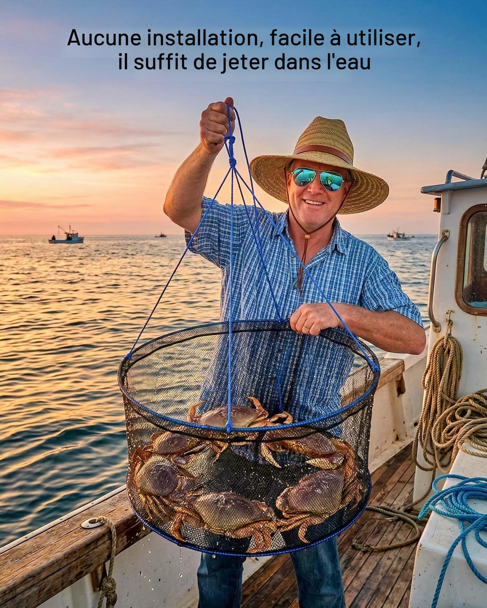 VEVOR Nasse à Écrevisses Pliable, Piège à Crabes en Filet Nylon, pour Pêche aux Crustacés Crevettes Poissons Quai Rivage Étang Bateau, Balance à Écrevisses Résistante avec Corde et Sac de Rangement