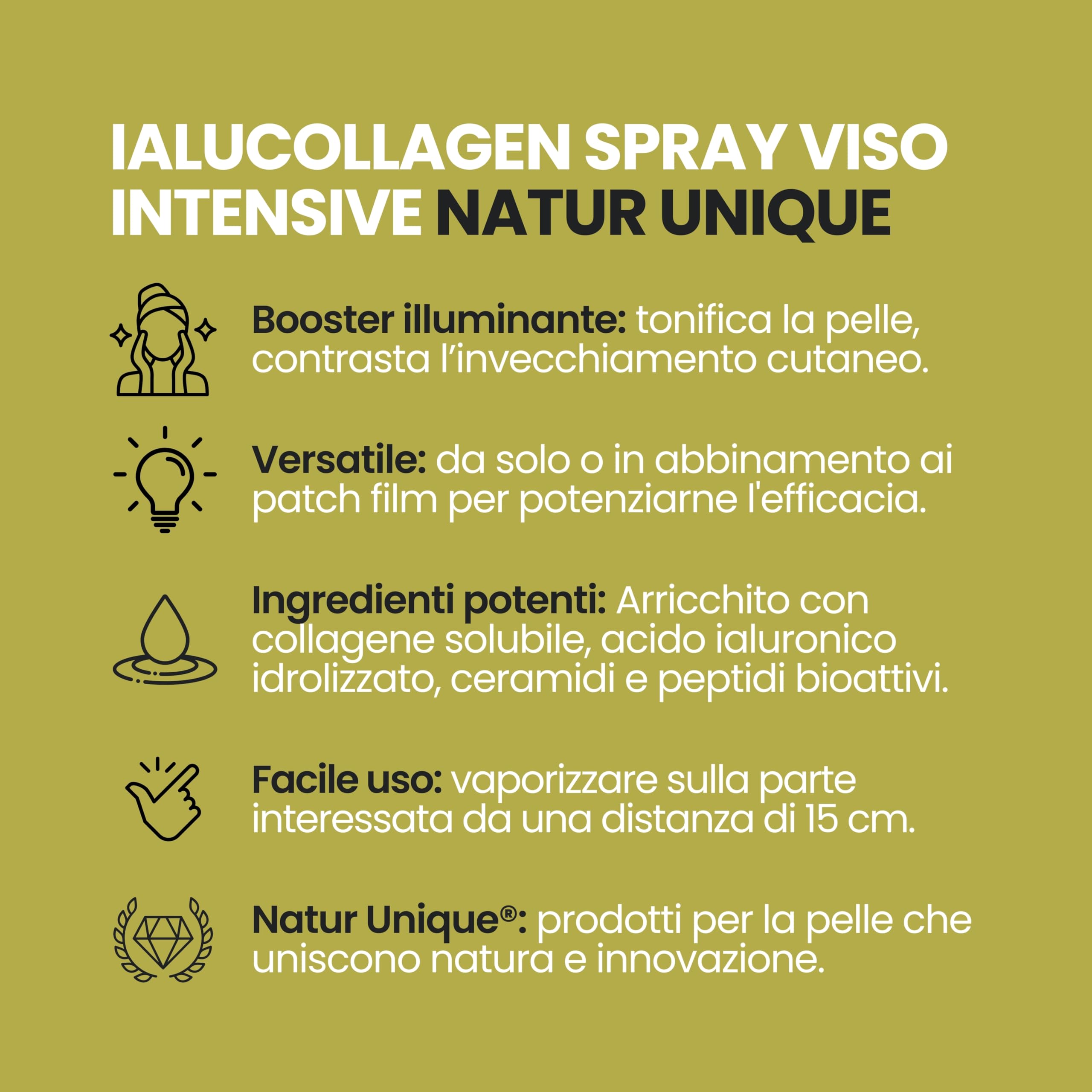 Natur Unique - IALUCOLLAGEN COLLAGEN INTENSIVE SPRAY VISO 50ML | Booster Rivitalizzante e Illuminante con Collagene e Acido Ialuronico | Prodotto in Korea