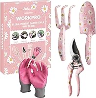 WORKPRO Pink Aluminum Garden Tool Set, 4PC Heavy Duty Trowel Rake Pruner Gloves with Box - Rust-Proof Gardening Gifts for Women
