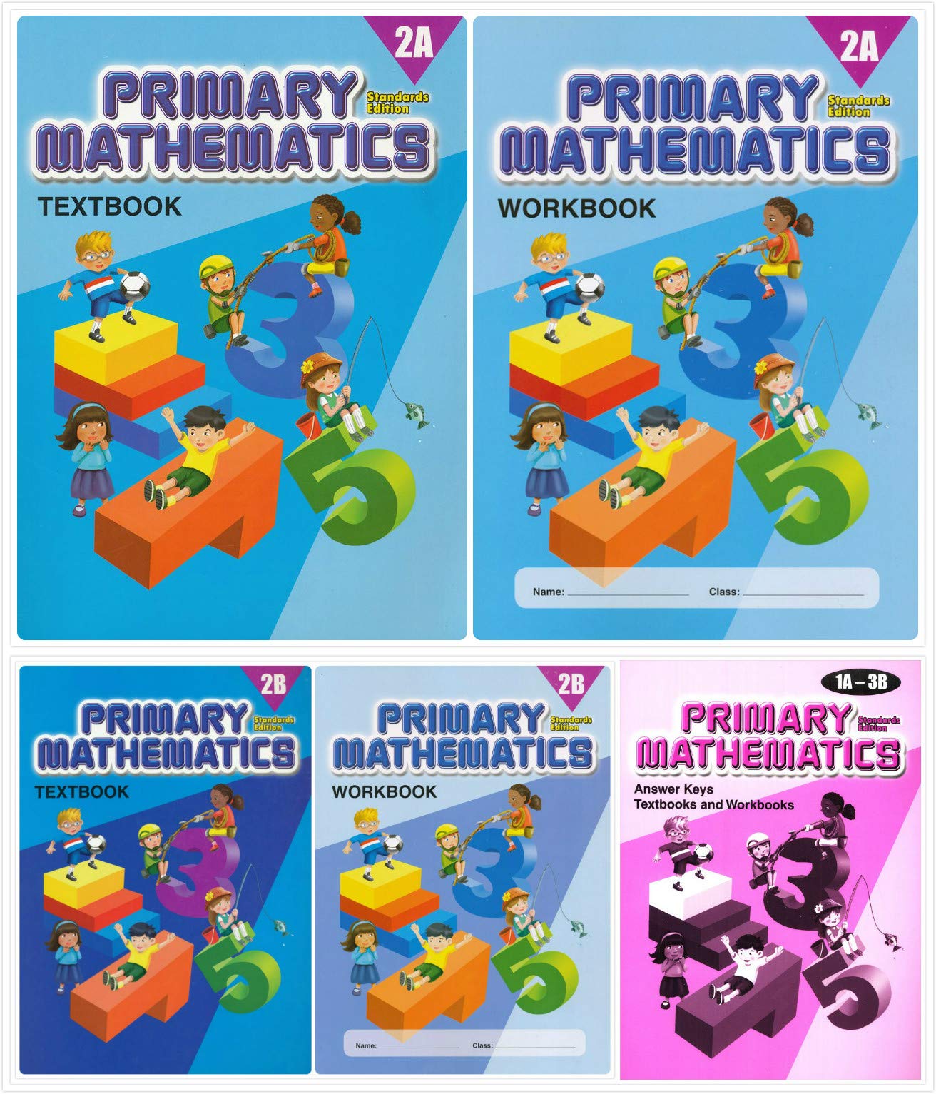 Singapore Primary Mathematics Grade 2 Kit + Answer Keys (5 Books) - Textbooks 2A and 2B, Workbooks 2A and 2B, and Answer Key 1A-3B (Standard Edition)