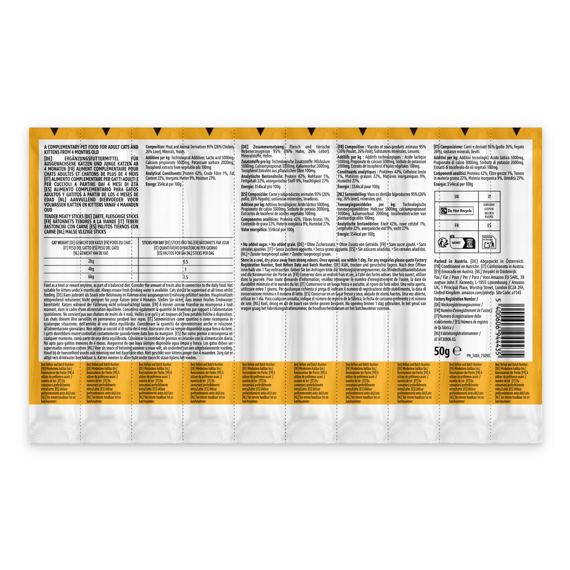 Bastoncini per Gatti Pollo e fegato, 50 g