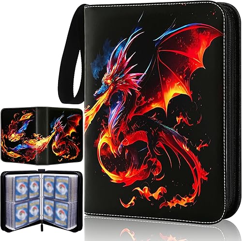Miniatura 1 de Dmoicols Carpeta de tarjetas con 4 bolsillos con 65 fundas y 520 bolsillos para niños, tarjetero para tarjetas coleccionables Álbum Dragón Negro