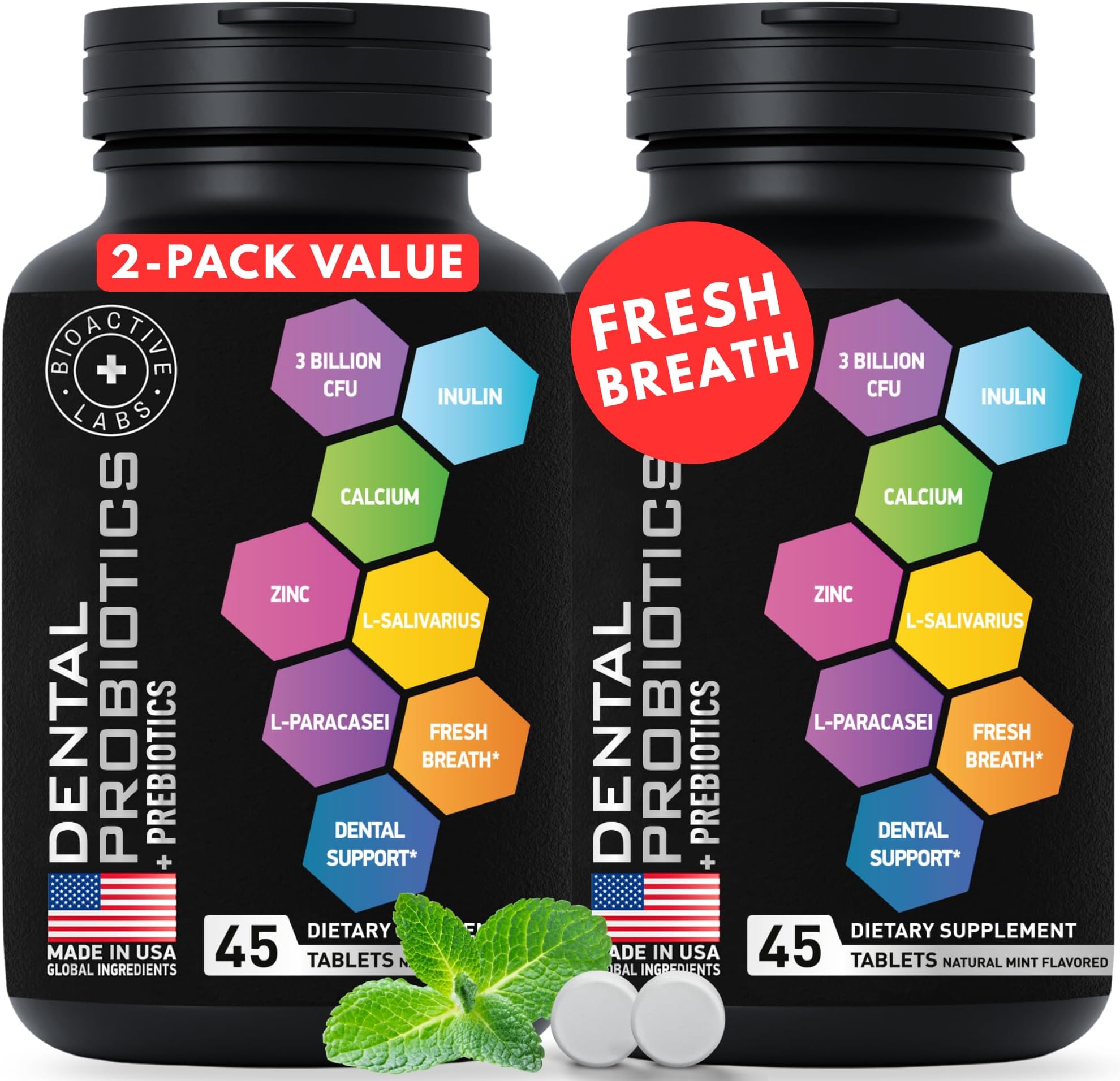 Dental Probiotics For Bad Breath & Oral Health - Best Lactobacillus Salivarius Probiotic Tablets Fight Chronic Bad Breath and Restore Good Bacteria - Oral Probiotics For Teeth And Gums - 90 Tablets