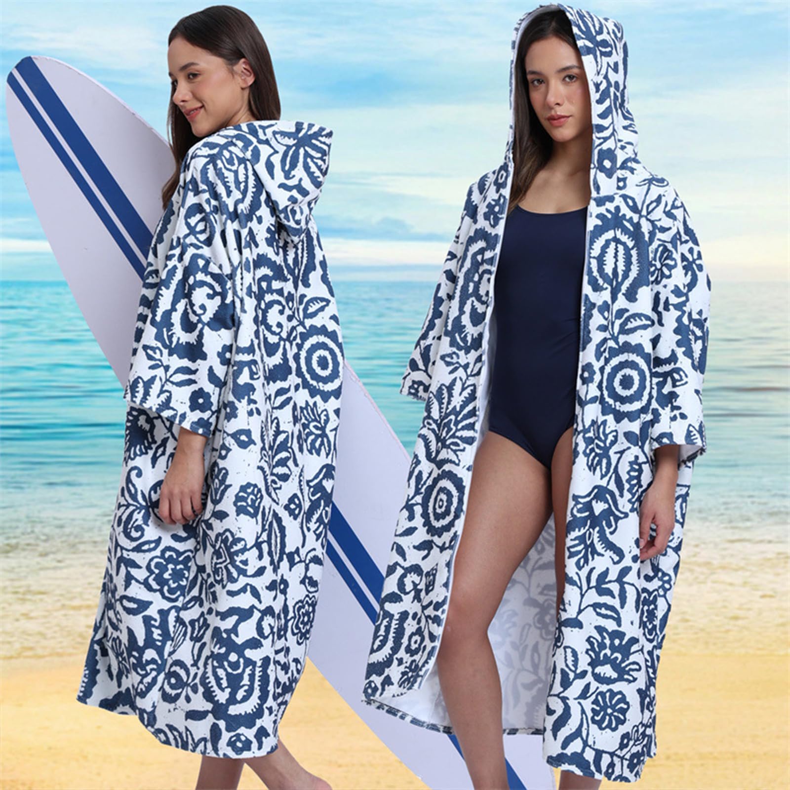 HPLSZCN Surf Poncho Changing Aid Beach for Ladies Men Adults Teenagers, Bathing Poncho Towel Poncho Made of Microfibre, Ultralight and Quick-Drying also as Changing Aid Beach