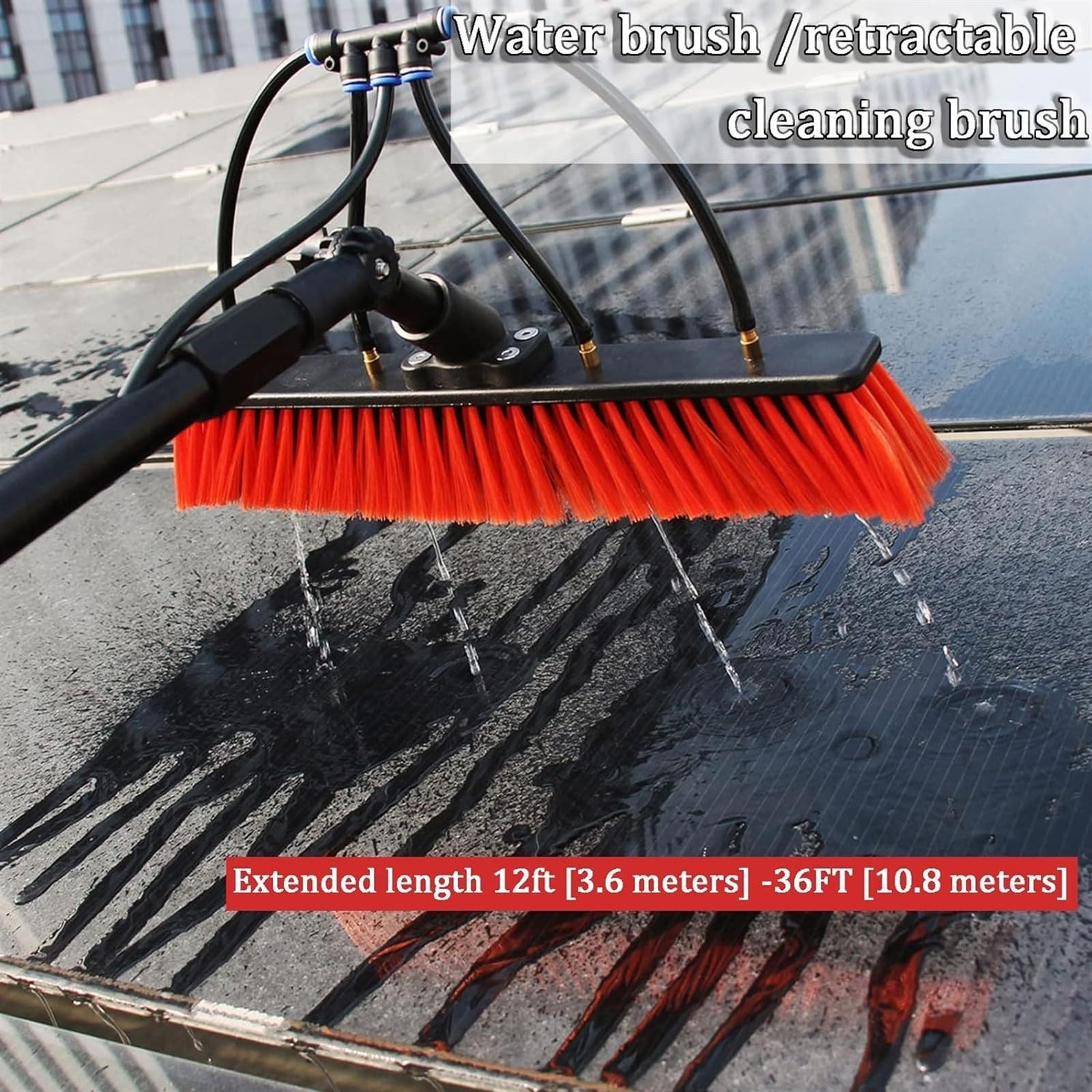 Kit de pértiga de 9 Metros con Suministro de Agua para la Limpieza de Paneles solares: Cepillo Ajustable de Gran Alcance para Lavar Ventanas, Limpiador Exterior eficiente