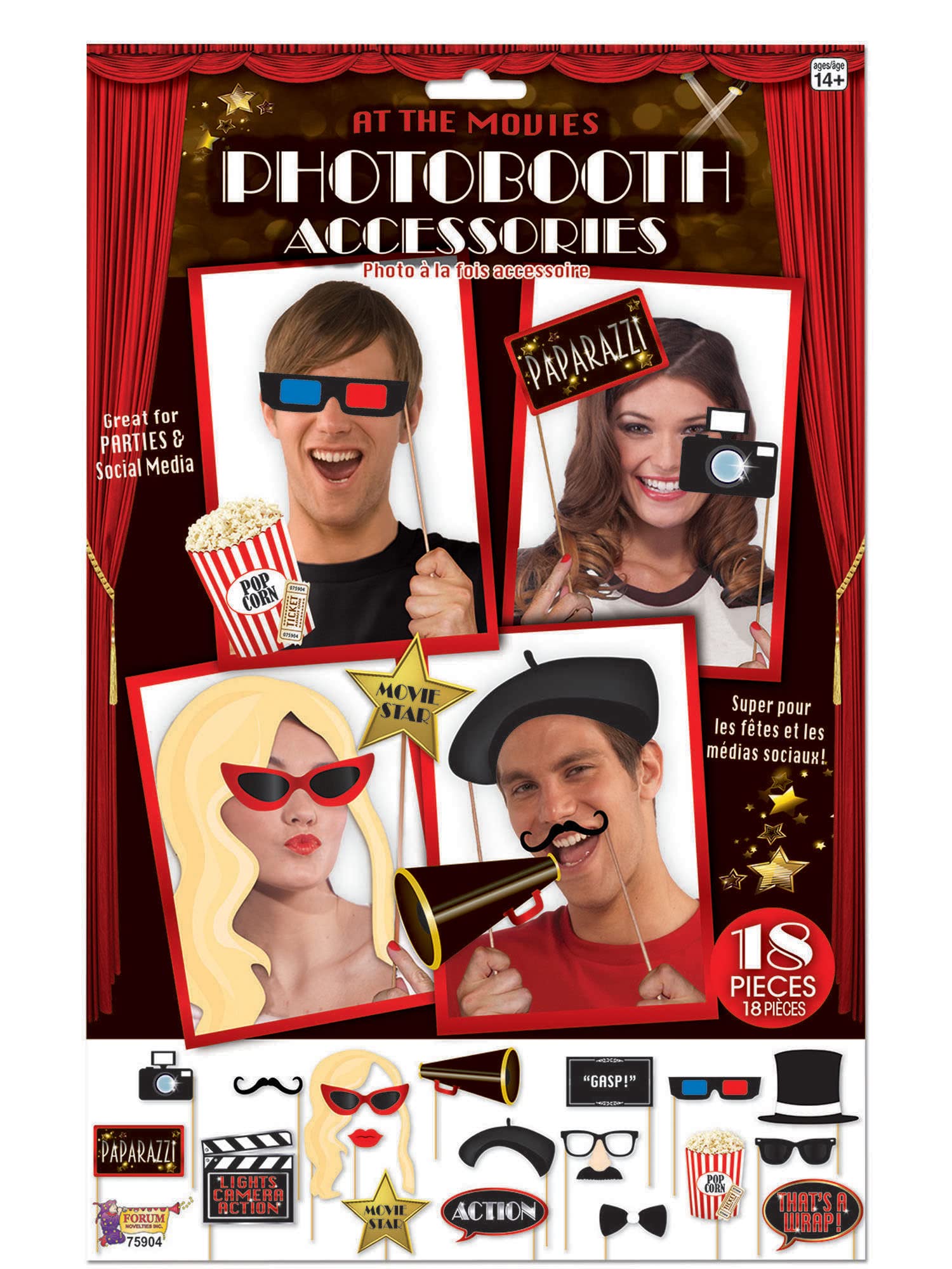 Rubies Multi-Colour At The Movies Assorted Photo Booth Props Kit (Pack Of 18) - Eye-Catching Design, Perfect For Parties, Events, Film & Tv, New Years Eve, & Gatherings Halloween