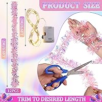 Vista 2 de 12 String Total 80 Ft Christmas Tree Tinsel Garland Decorations with 12 Pcs LED Fairy Lights Thick Thin Metallic Streamers for Outdoor Indoor Xmas