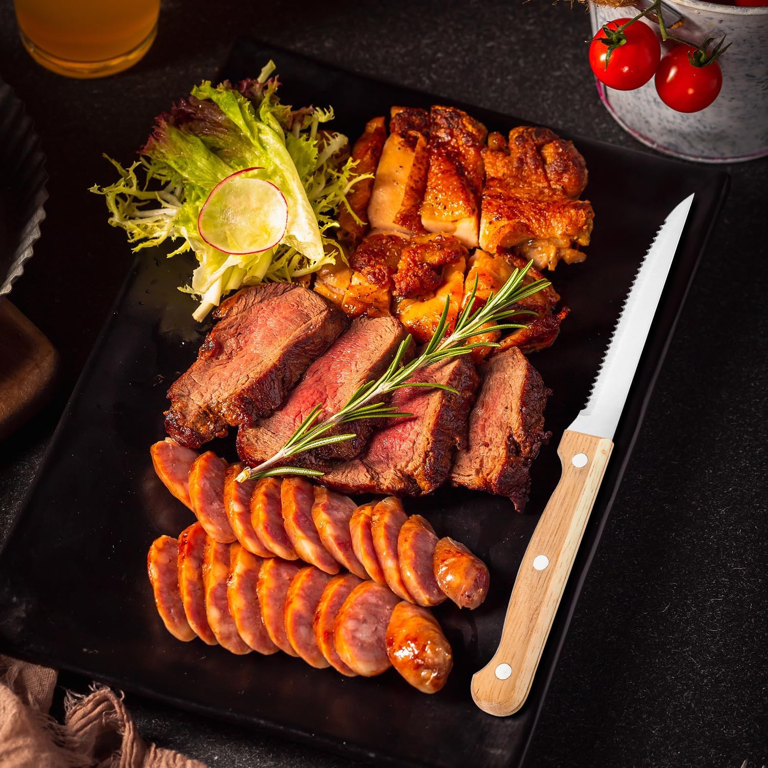 Silverware Flatware Cutlery Set, 1/4/6/8/10/12 Pieces Stainless Steel Steak Knives With Wooden Handles Hotel Steak Knives Serrated Steak Knives(Silver,12 Pieces)
