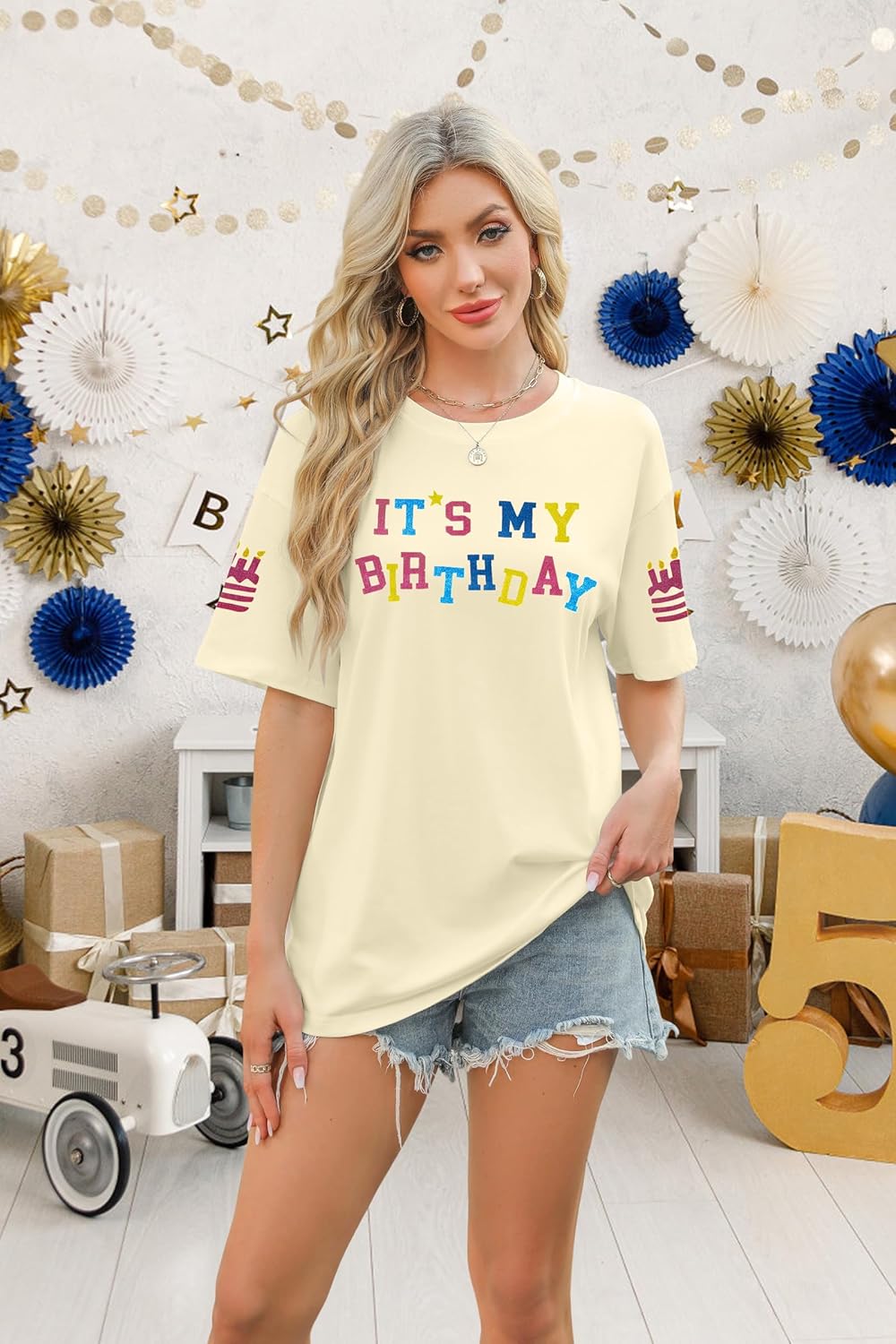 Birthday Girl Shirt for Women: Oversized Birthday T-Shirt Funny Graphic Tee Short Sleeve Crewneck Outfit - Image 2