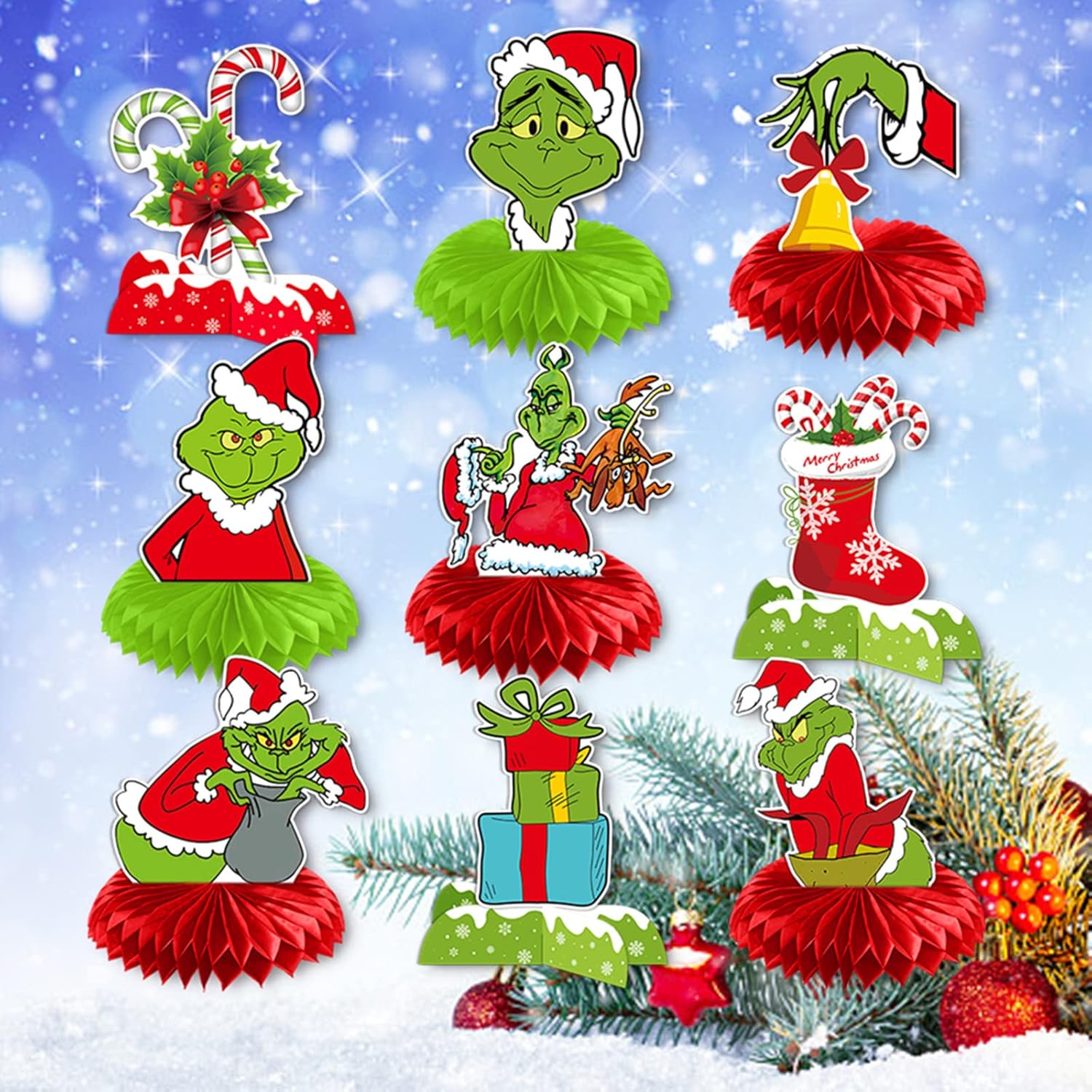 9 Pcs Christmas Decorations Christmas Party Centerpiece Honeycomb Table Toppers for Party Home Decorations