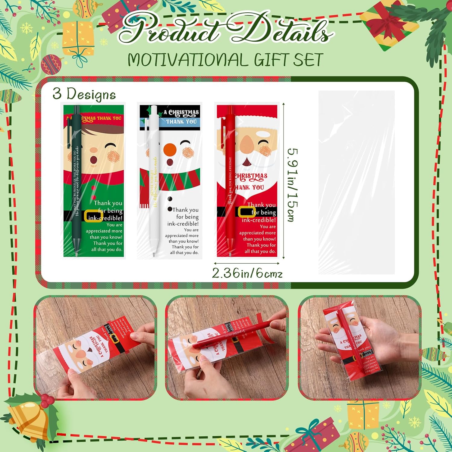 Gueevin 30 Set Christmas Pens Gifts Bulk for Coworkers Santa Inspirational Claus Pens Novelty Snowman Elf with Thank You Cards Christmas Gift Ideas for Office Staff Team Coworker Volunteer (Colorful)
