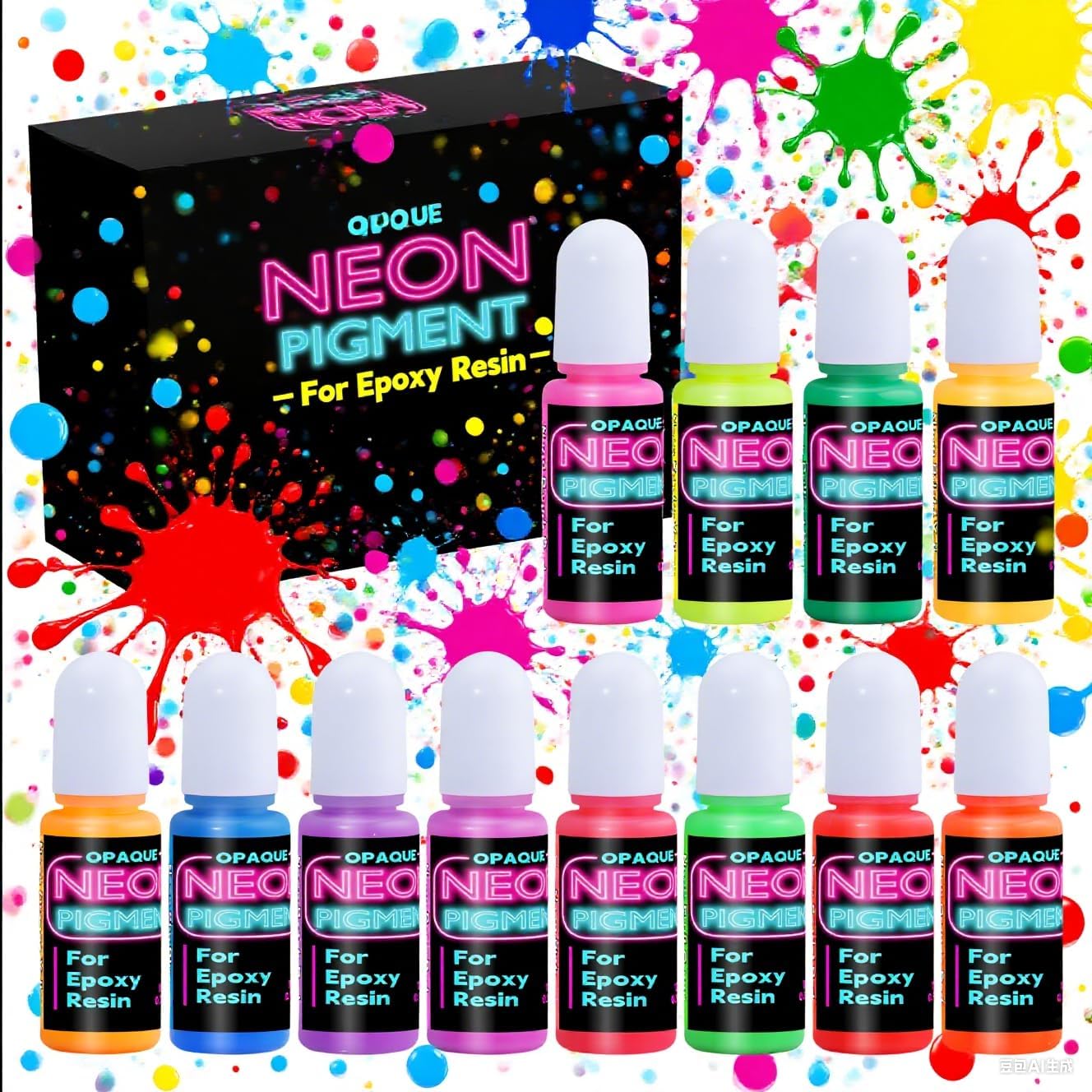 Neon Pigment for Epoxy Resin, 12 Colors Opaque UV Reactive Fluorescent Liquid Resin Pigment Set, 10ml Each Highly Concentrated Resin Coloring Dye for Resin Casting, Jewelry Making, Art Crafts