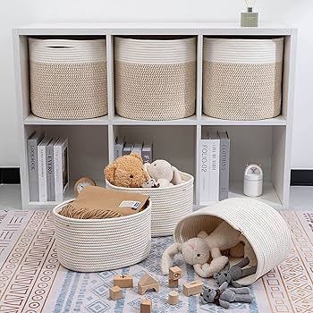 Vagusicc Wicker Storage Basket, 3-Pack Woven Paper Rope Wicker Baskets With Handles, Large Wicker Basket Cube Storage Bins With Liners, Storage