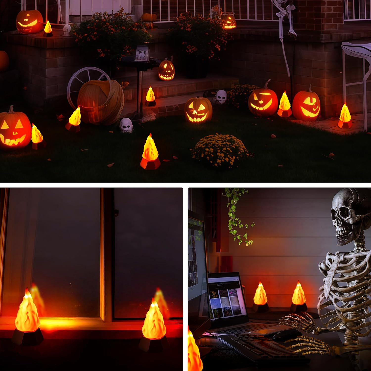 BlcTec USB Rechargeable Flame Light, 72-Hour Runtime Realistic Flickering Fire Lamp, 3 Modes, IP44 Waterproof for Camping, Patio, Backyard Party, Halloween, Thanksgiving Christmas Decoration, 2 Packs