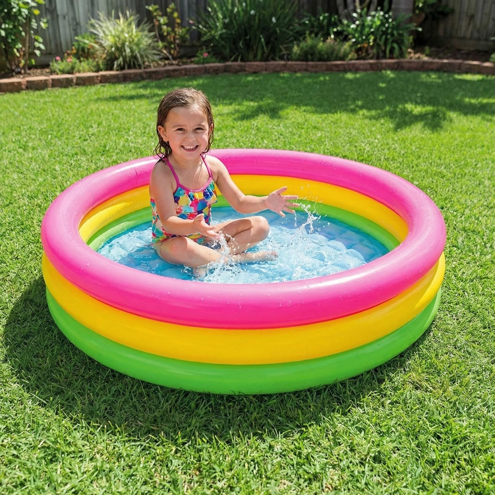Btag Premium Inflatable Family Swimming Pool for Kids & Adults | Extra-Large 24x6 inch 2 Feet 3-Layer Striped Bath Tub Without Pump for Home & Outdoor Use