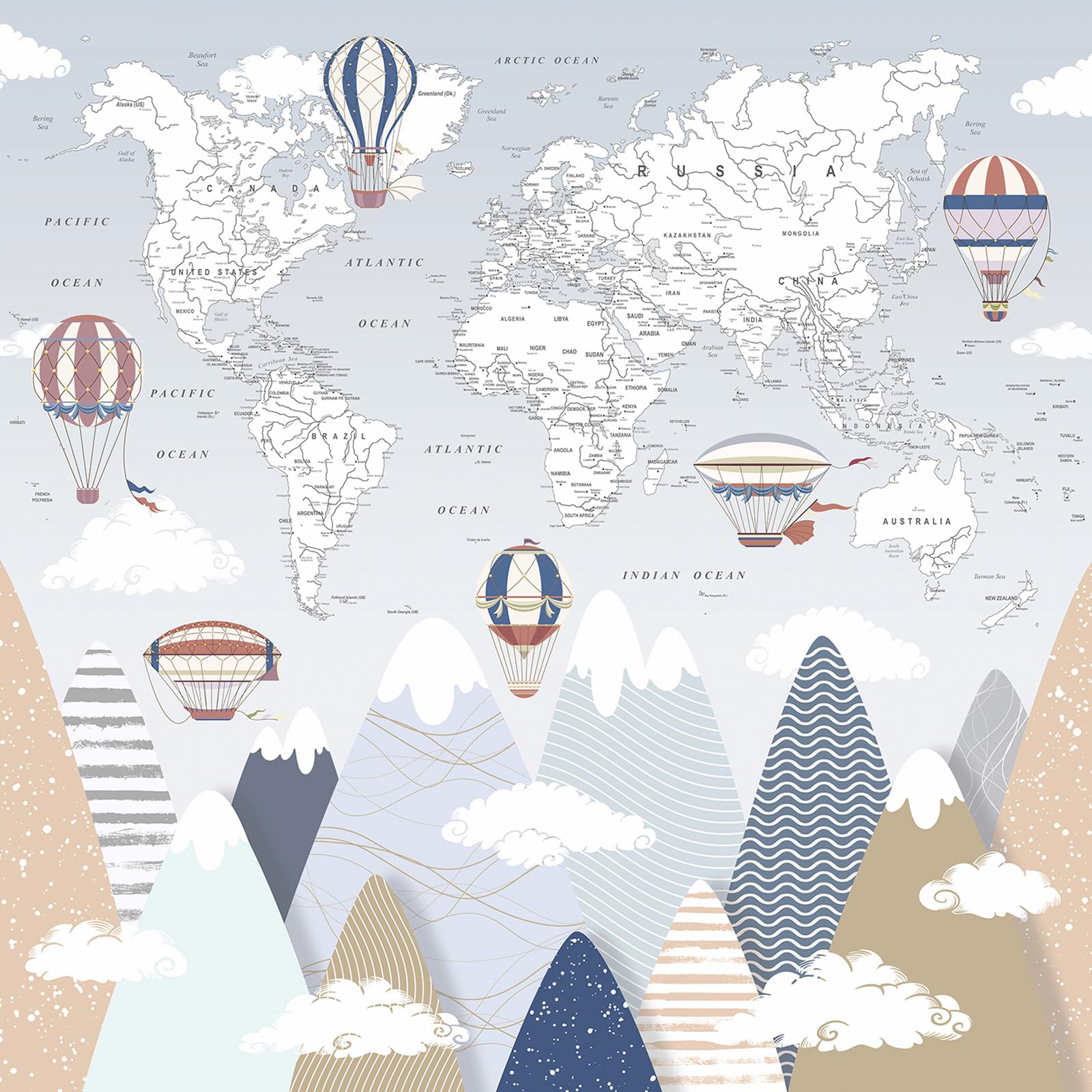 Papier peint panoramique Carte du Monde Lumalea 260x260 cm pour chambre enfant