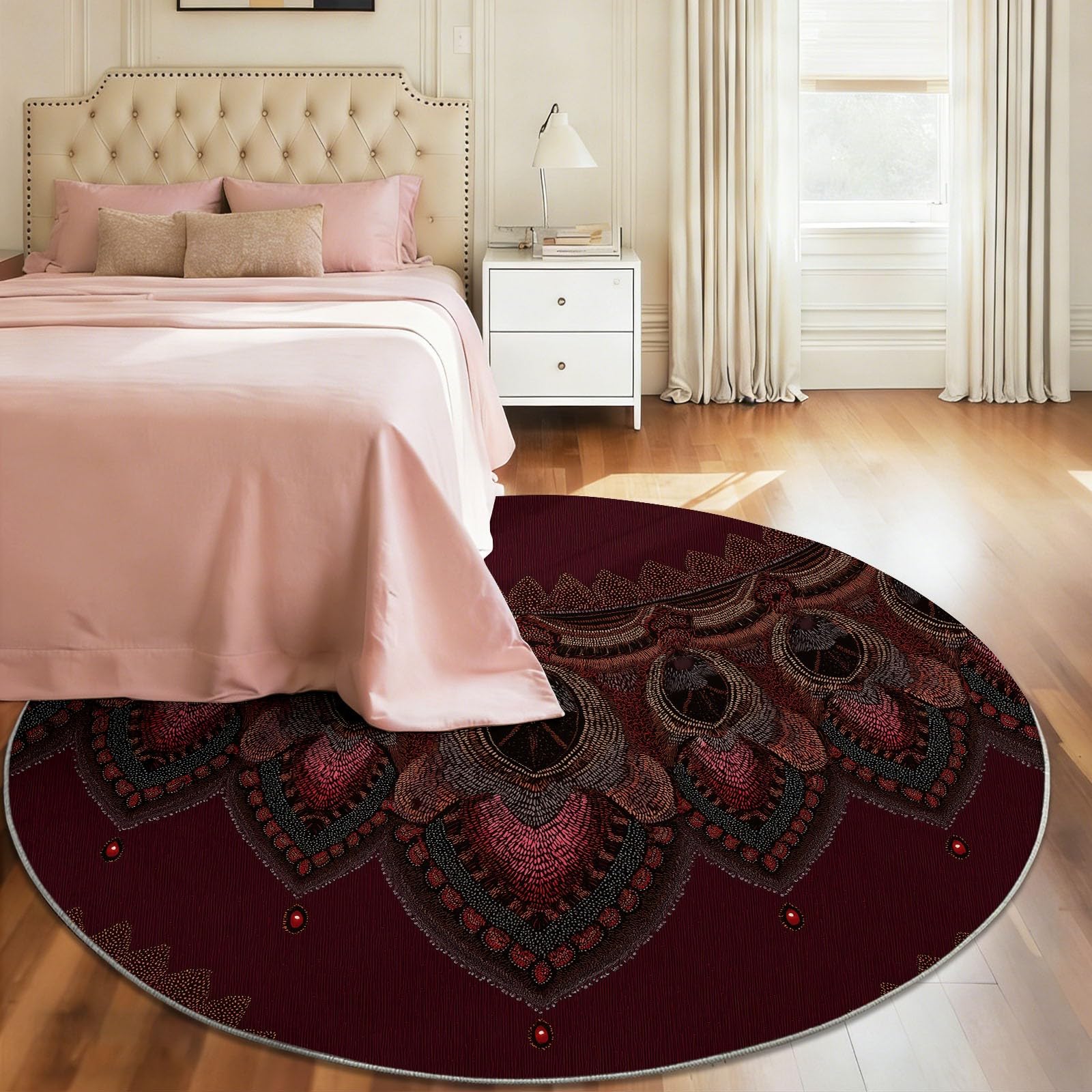 Lavabile In Lavatrice Elegante A Strisce Simmetrico Tappeto Rotondo 80 cm Morbido E Confortevole Pelo Corto In Flanella Tappetino Antiscivolo Camera Da Letto Tappeto Da Pavimento Marrone Rosso