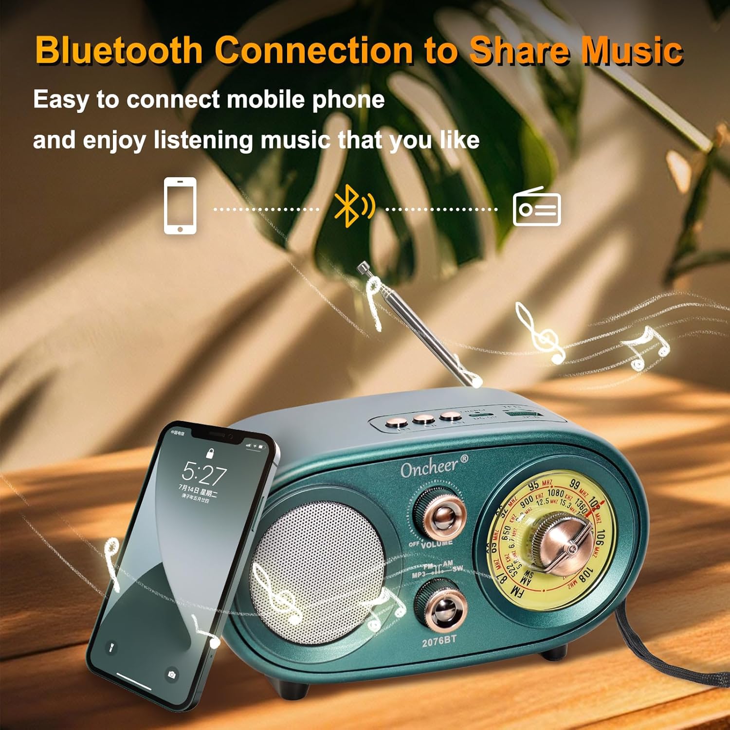 Portable Retro Vintage Bluetooth Speaker Radio, FM/AM/SW 3 Band, Adjustable Antenna, Battery Powered, Support TF Card, USB Playing Music, Home Decor Gifts for Friends Family -Greencolor - Image 4