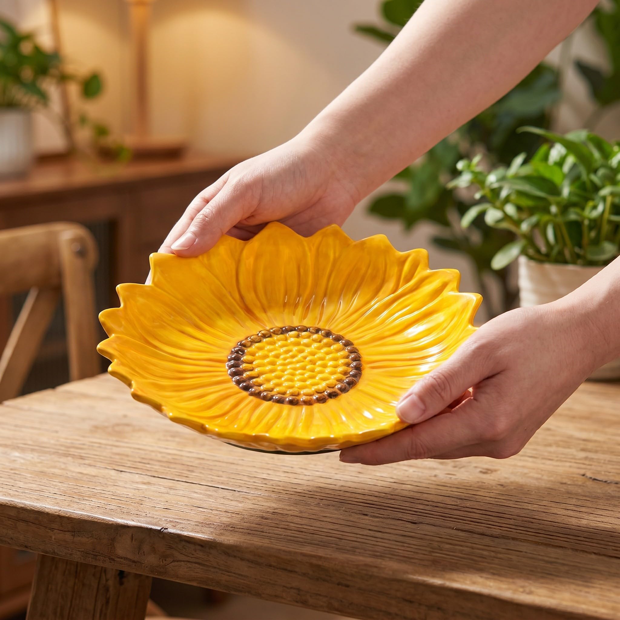 Zerodeko Plato de aperitivo con forma de girasol - Vajilla de cerámica de 20 cm con forma de flor para el hogar y fiestas - Plato pequeño con floral para una mesa decorativa